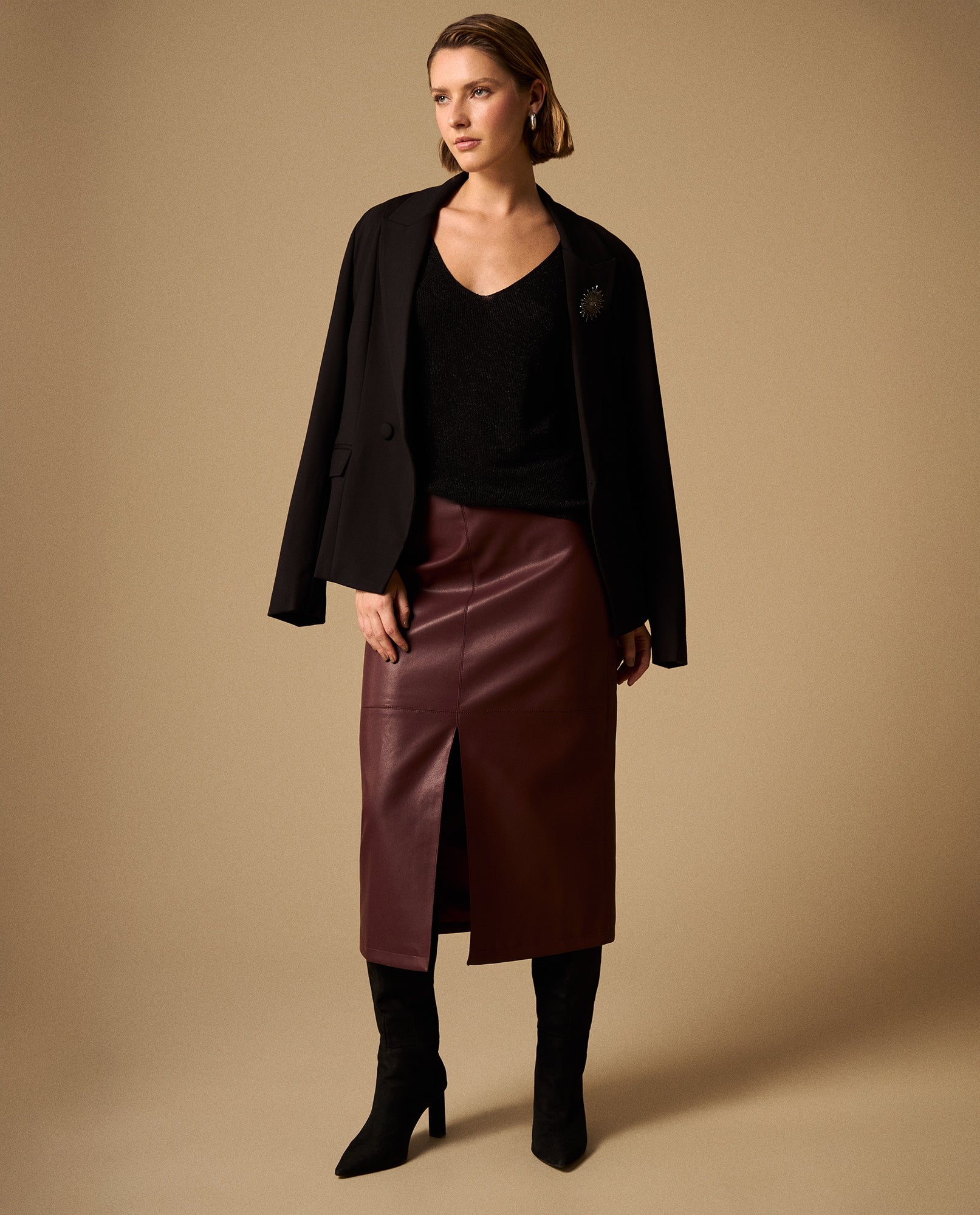Falda Midi con Abertura Frontal Morado Oscuro - Morado 34_449G210_MOR191619_0