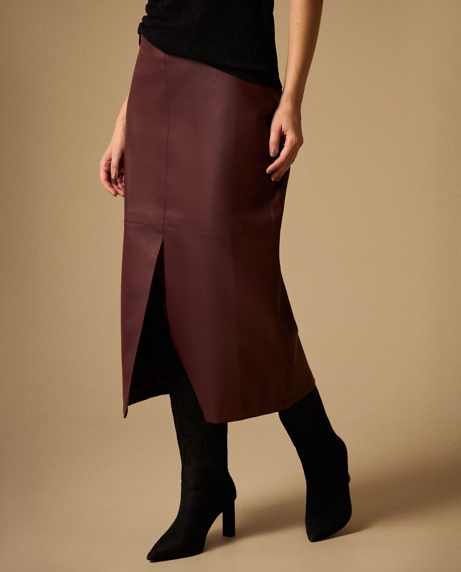 Falda Midi con Abertura Frontal Morado Oscuro - Morado 34_449G210_MOR191619_3
