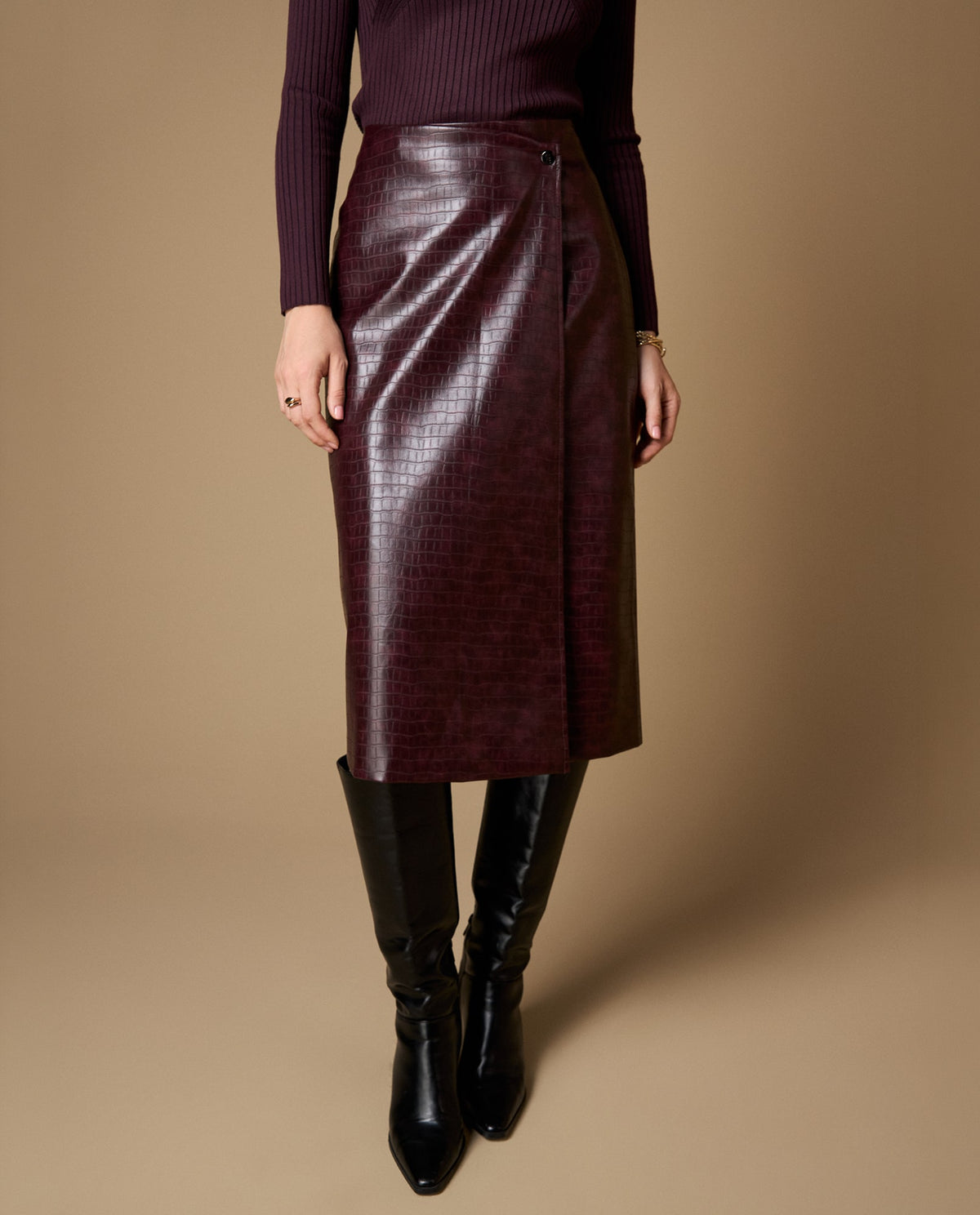 Falda midi efecto cuero - Rojo 34_449H200_ROJ191617_0