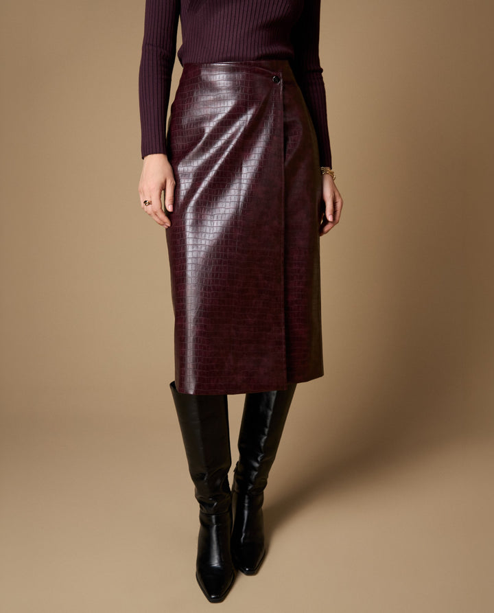 Falda midi efecto cuero - Rojo 34_449H200_ROJ191617_0