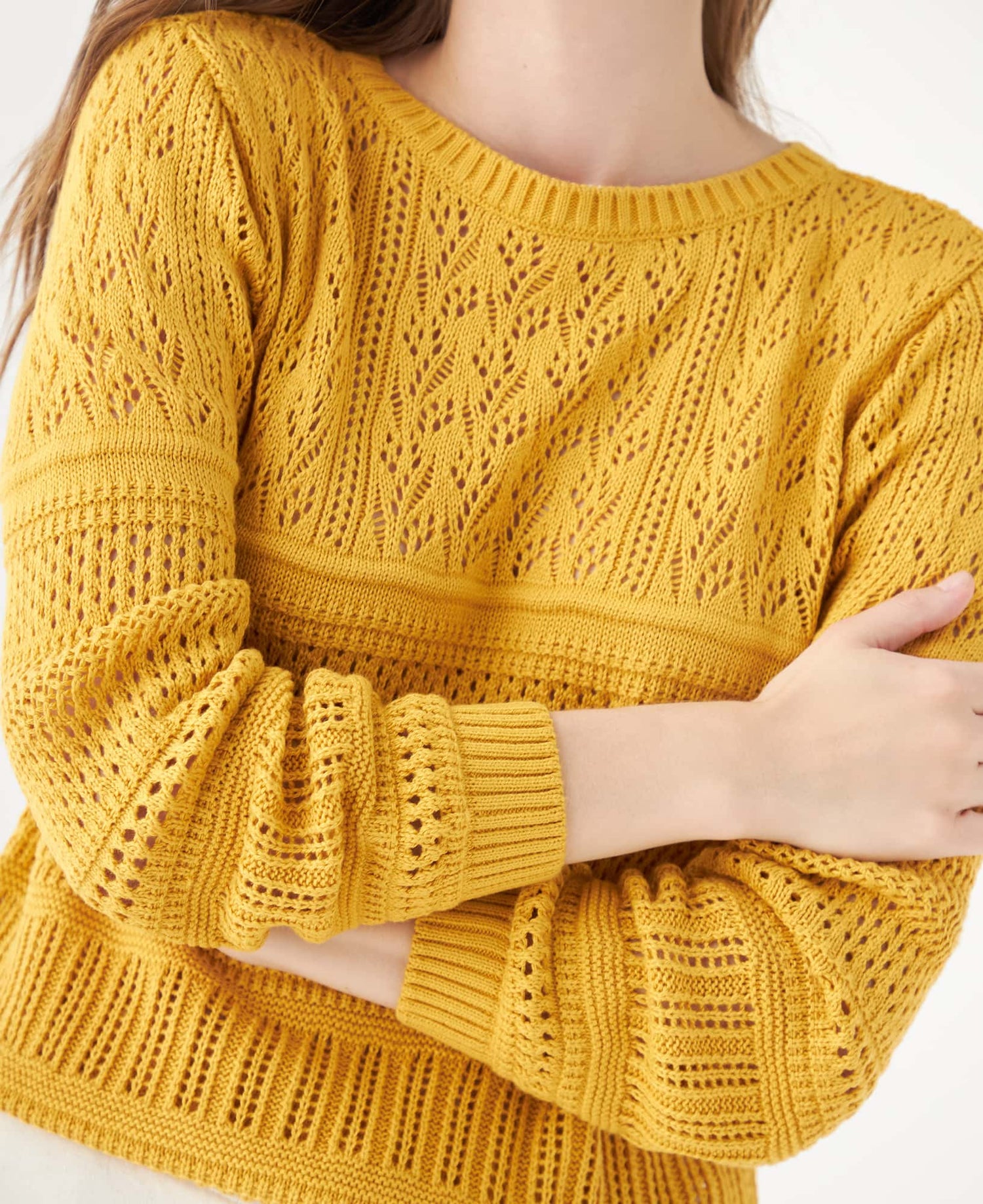 Buzo tejido cuello redondo para mujer - Amarillo
