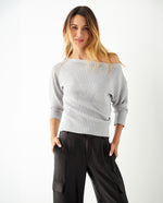 Buzo tejido a rayas para mujer - Gris