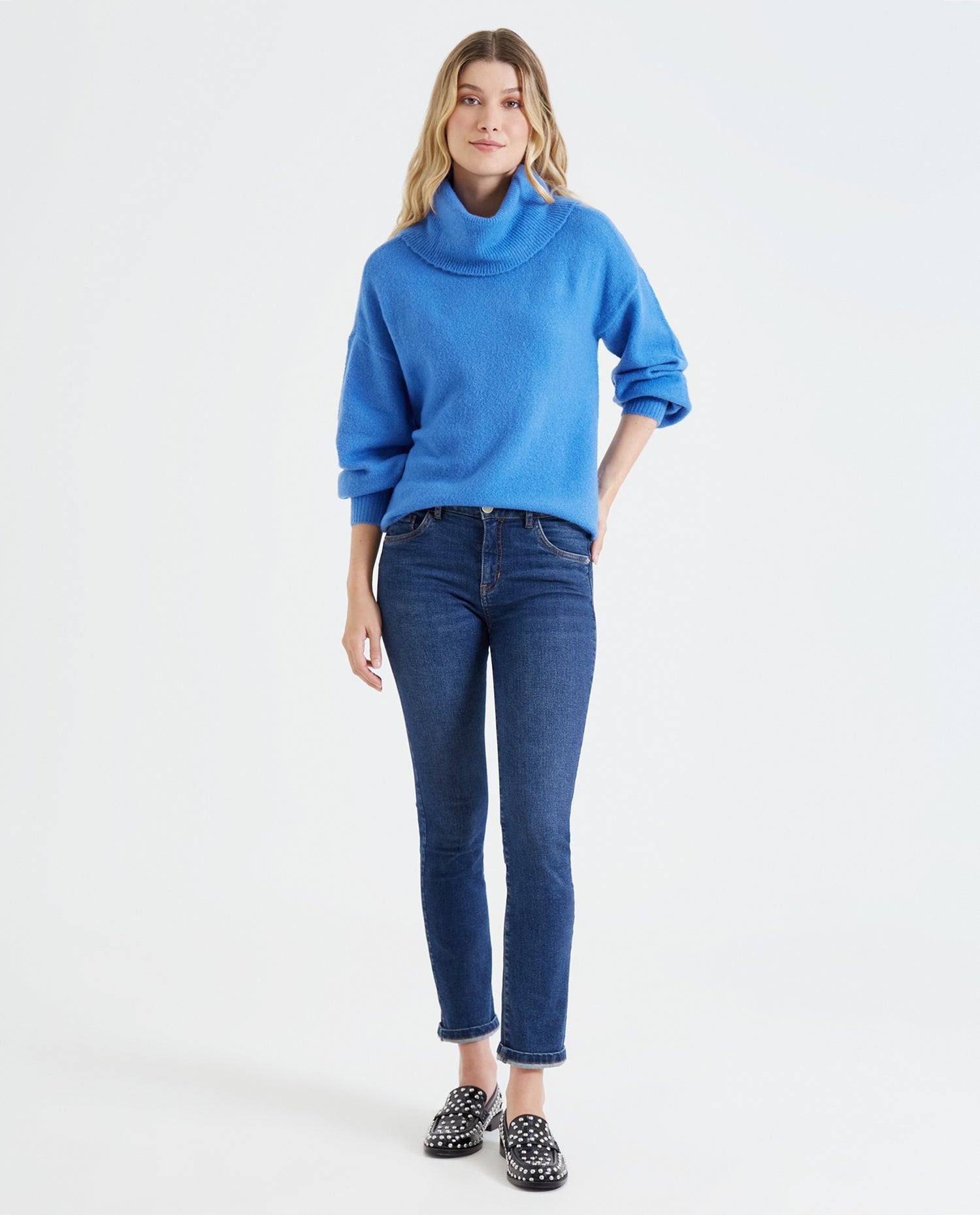 Buzo con cuello drapeado para mujer - Azul