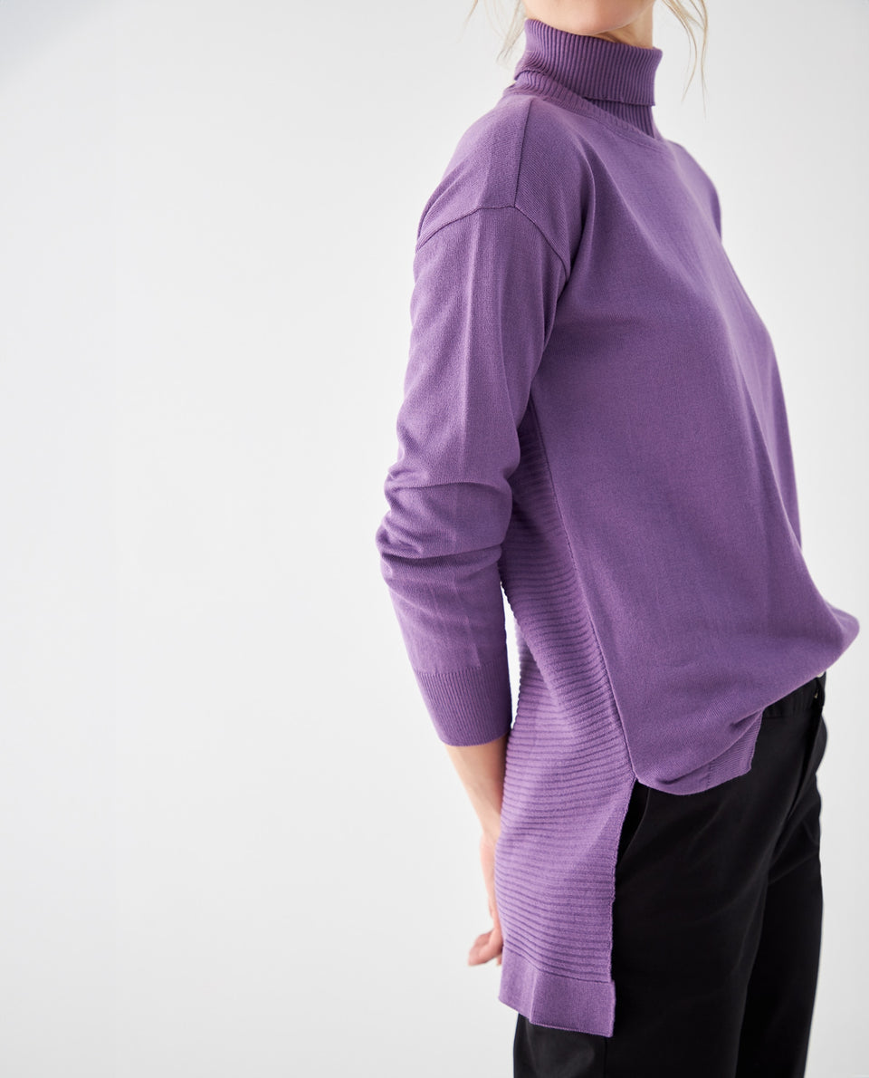 Buzo tejido cuello alto para mujer - Morado 34_462F100_MOR163812_3