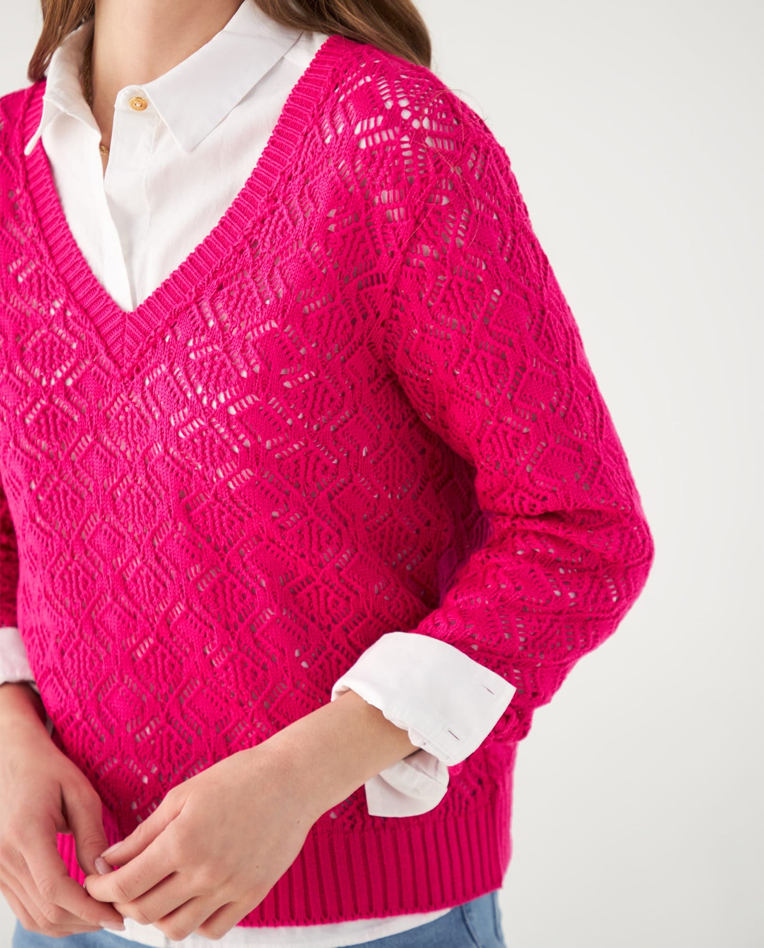Suéter con cuello en V para mujer - Rosa