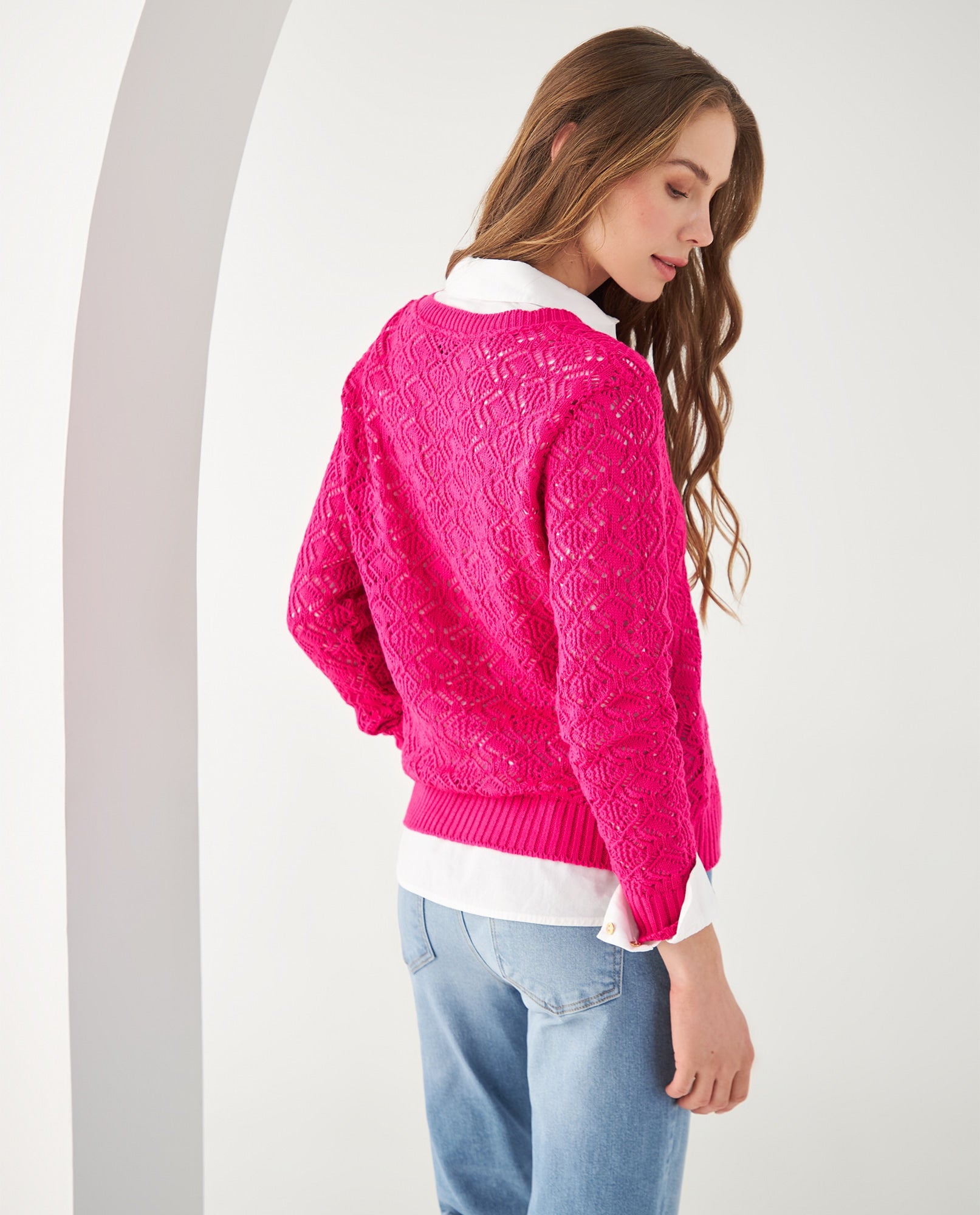 Suéter con cuello en V para mujer - Rosa 34_462F101_ROS162126_4