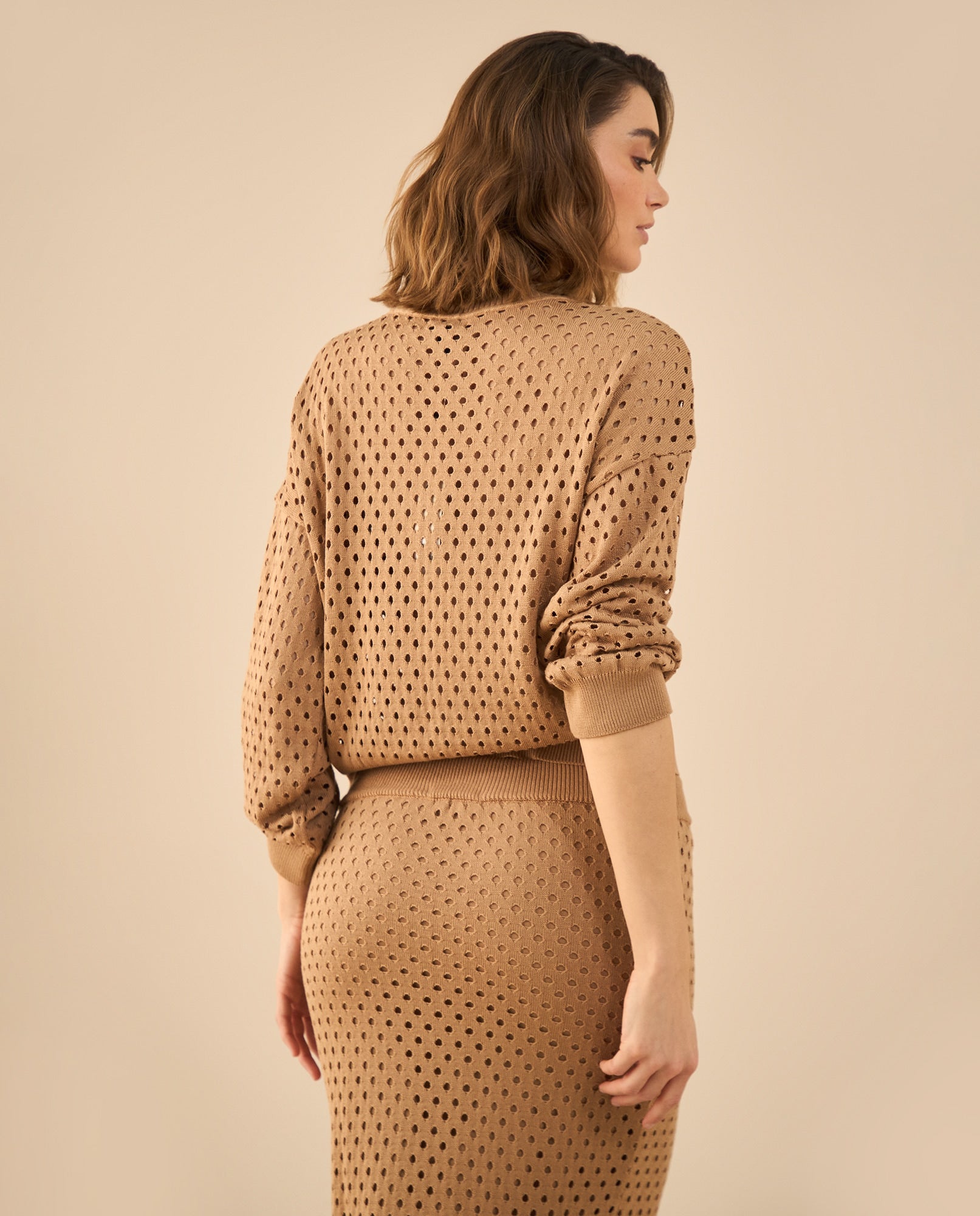 Camisa tejida con detalles desagujados para mujer - Café 34_462G106_CAF171009_4