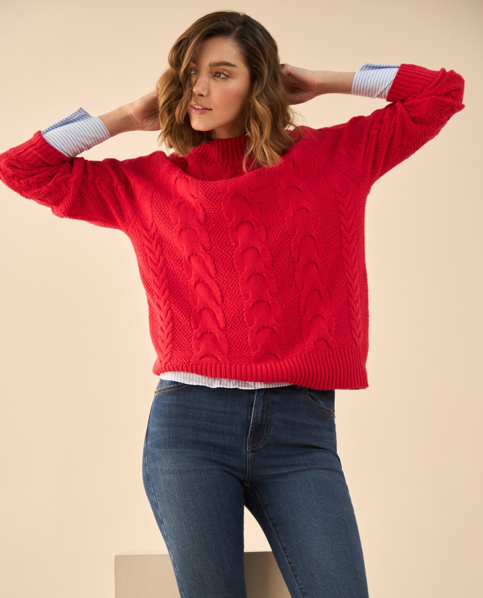 Buzo tejido de diseño cerrado para mujer - Rojo 34_462G200_ROJ171537_7