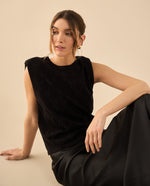 Camisa tejida manga sisa para mujer - Negro