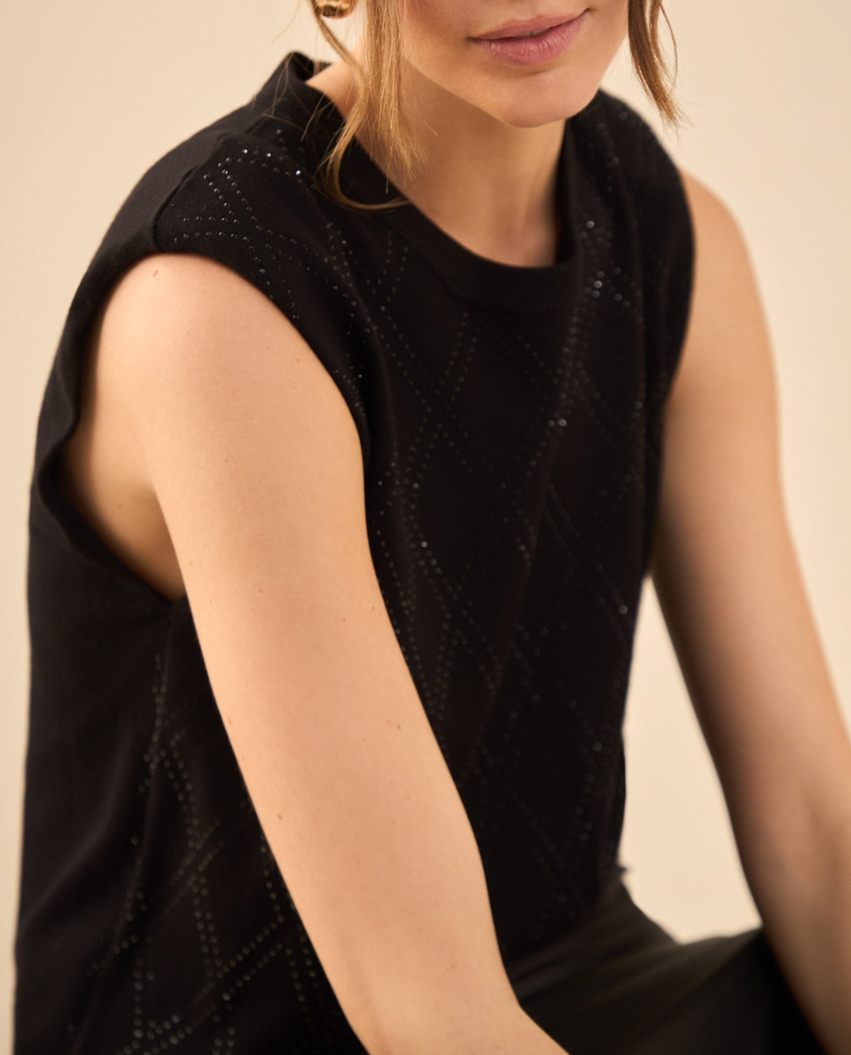 Camisa tejida manga sisa para mujer - Negro 34_462G201_NEG193909_3