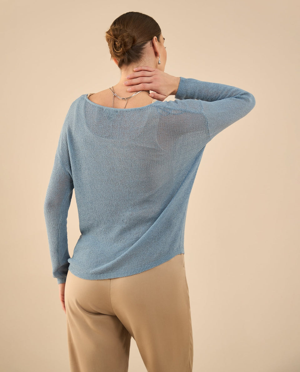 Camisa tejida con escote en V para mujer - Azul 34_462G204_AZU154825_4