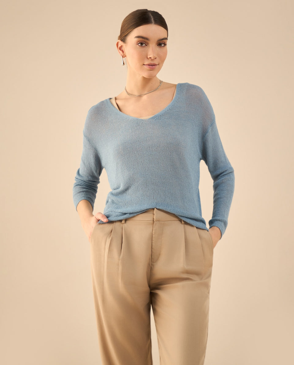 Camisa tejida con escote en V para mujer - Azul 34_462G204_AZU154825_5
