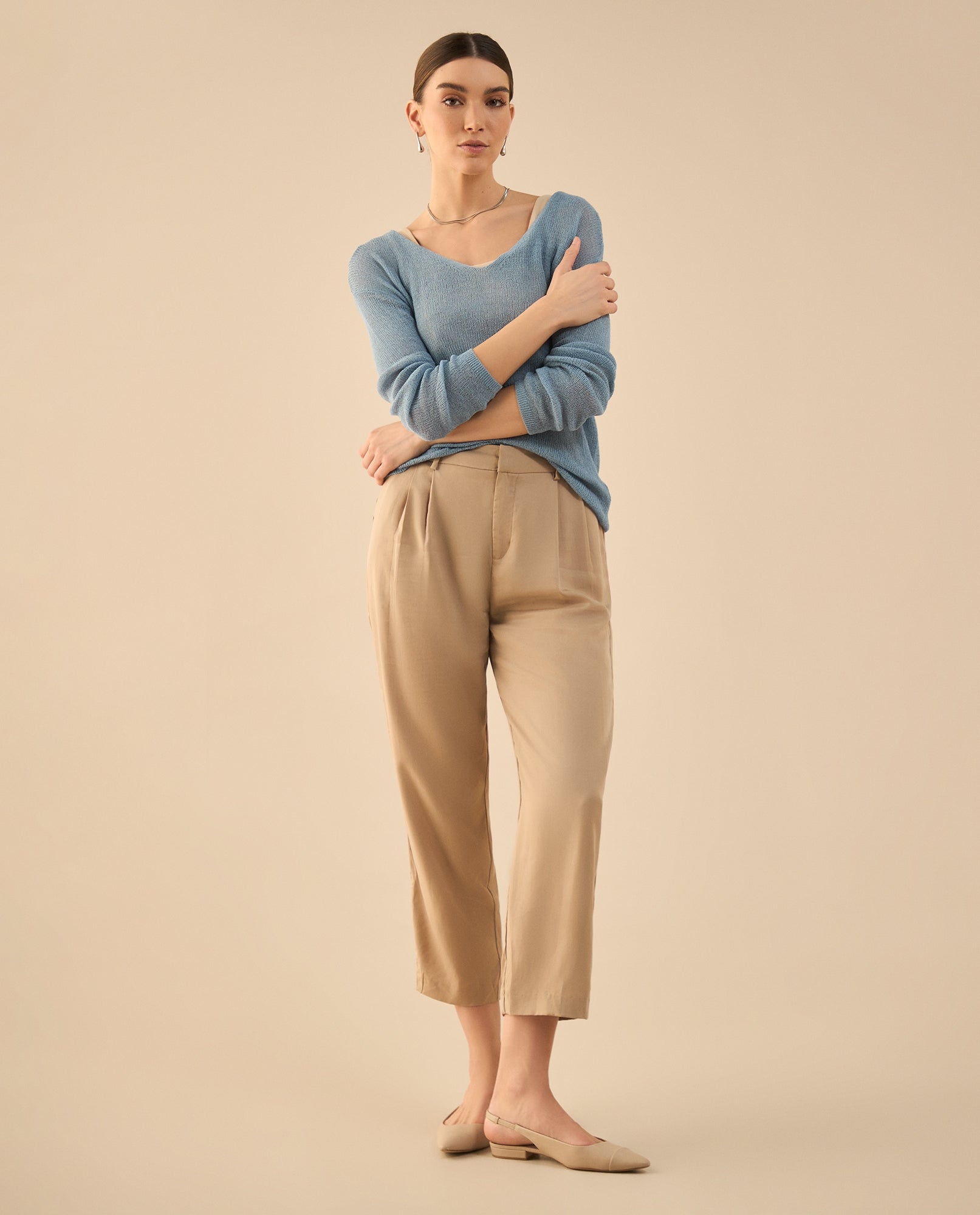 Camisa tejida con escote en V para mujer - Azul 34_462G204_AZU154825_6