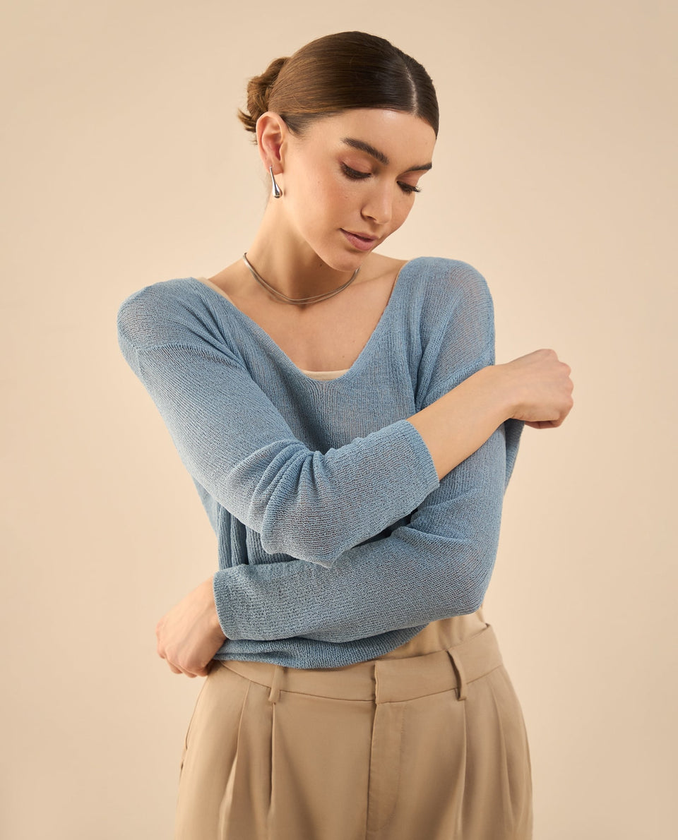Camisa tejida con escote en V para mujer - Azul 34_462G204_AZU154825_7