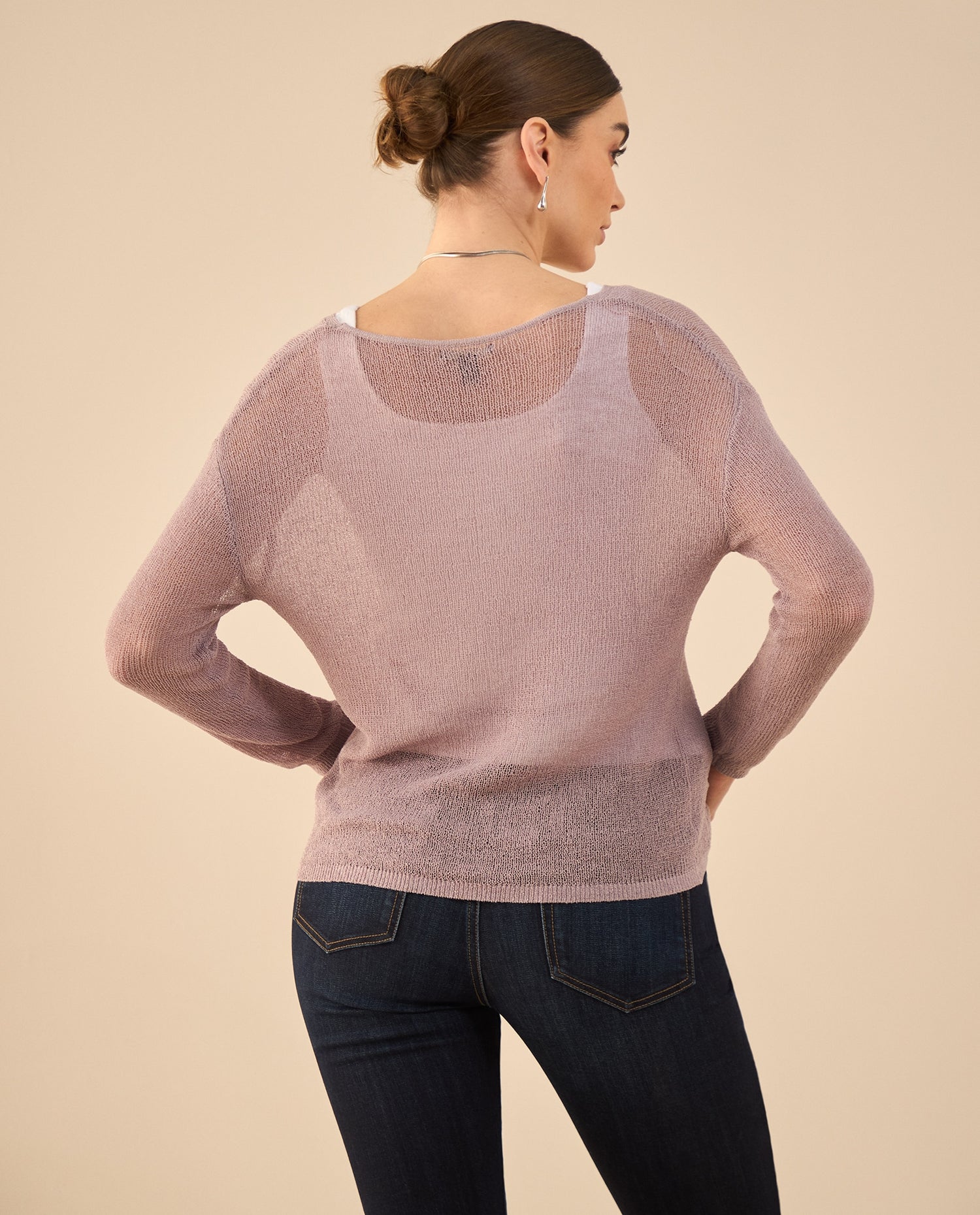Camisa tejida con escote en V para mujer - Morado