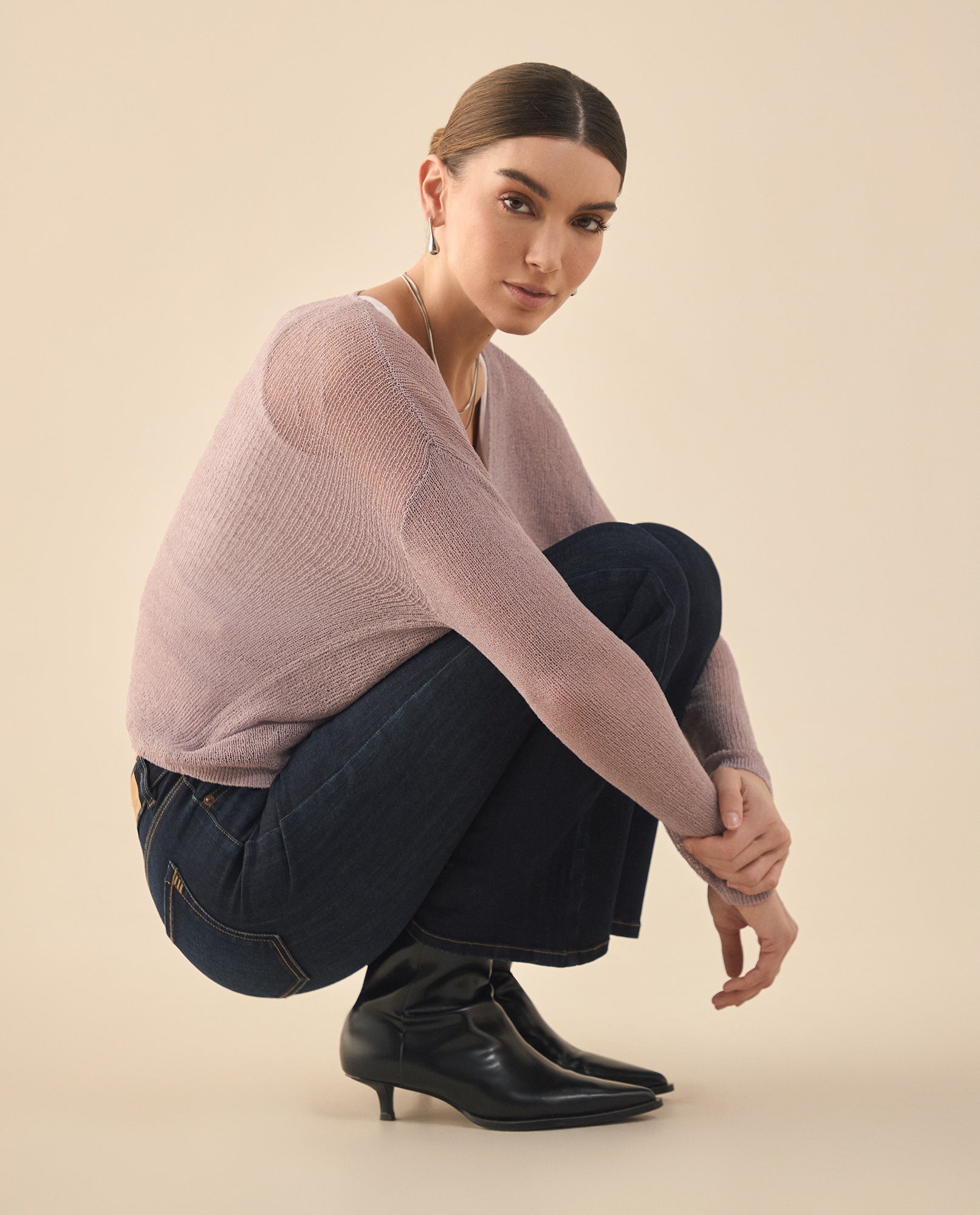 Camisa tejida con escote en V para mujer - Morado 34_462G204_MOR163812_5