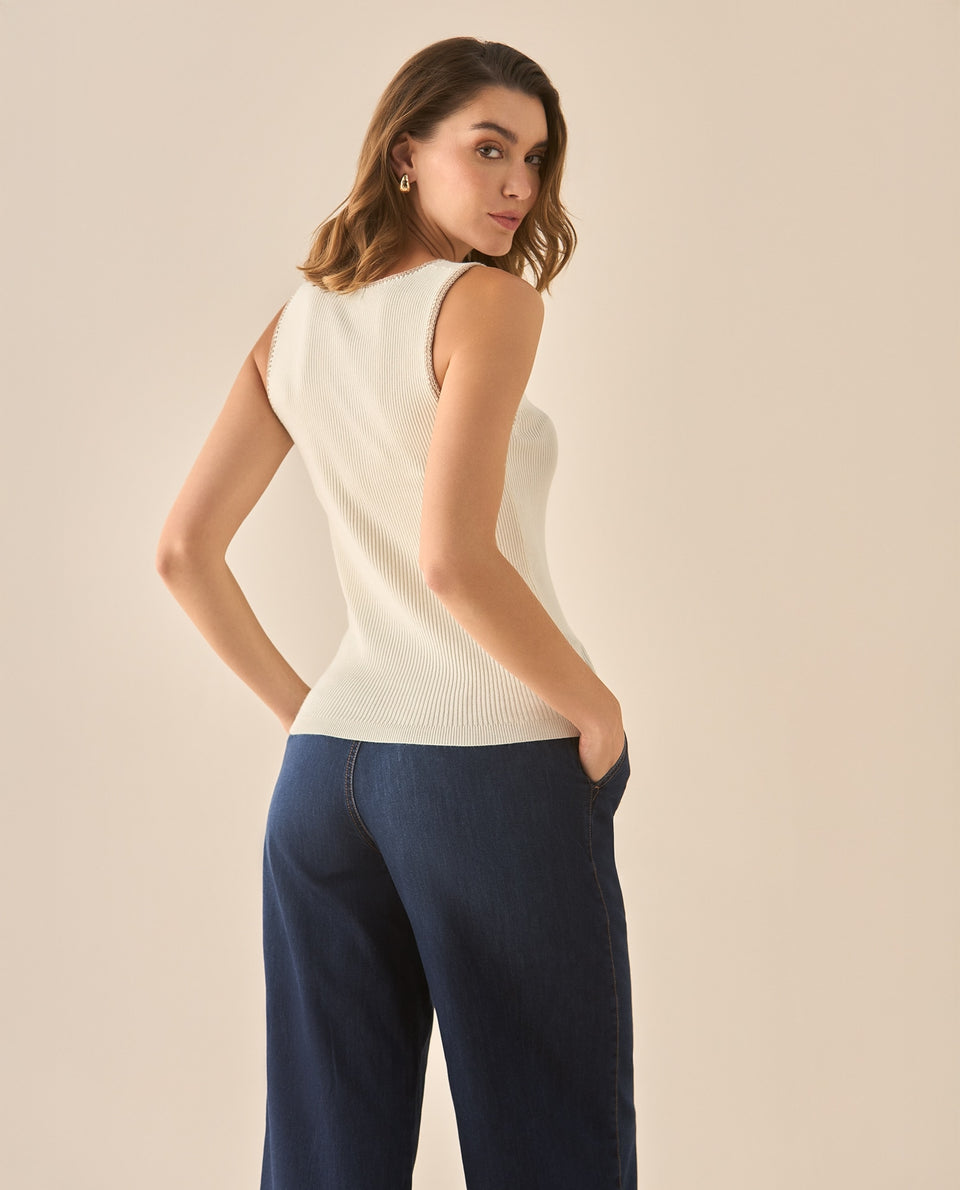 Camisa tejida con escote en V para mujer - Crudo 34_462G213_CRU111001_5