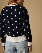 Suéter tejido cardigan con hombro caído y diseño de puntos - Azul
