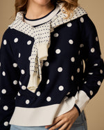 Suéter tejido cardigan con hombro caído y diseño de puntos - Azul