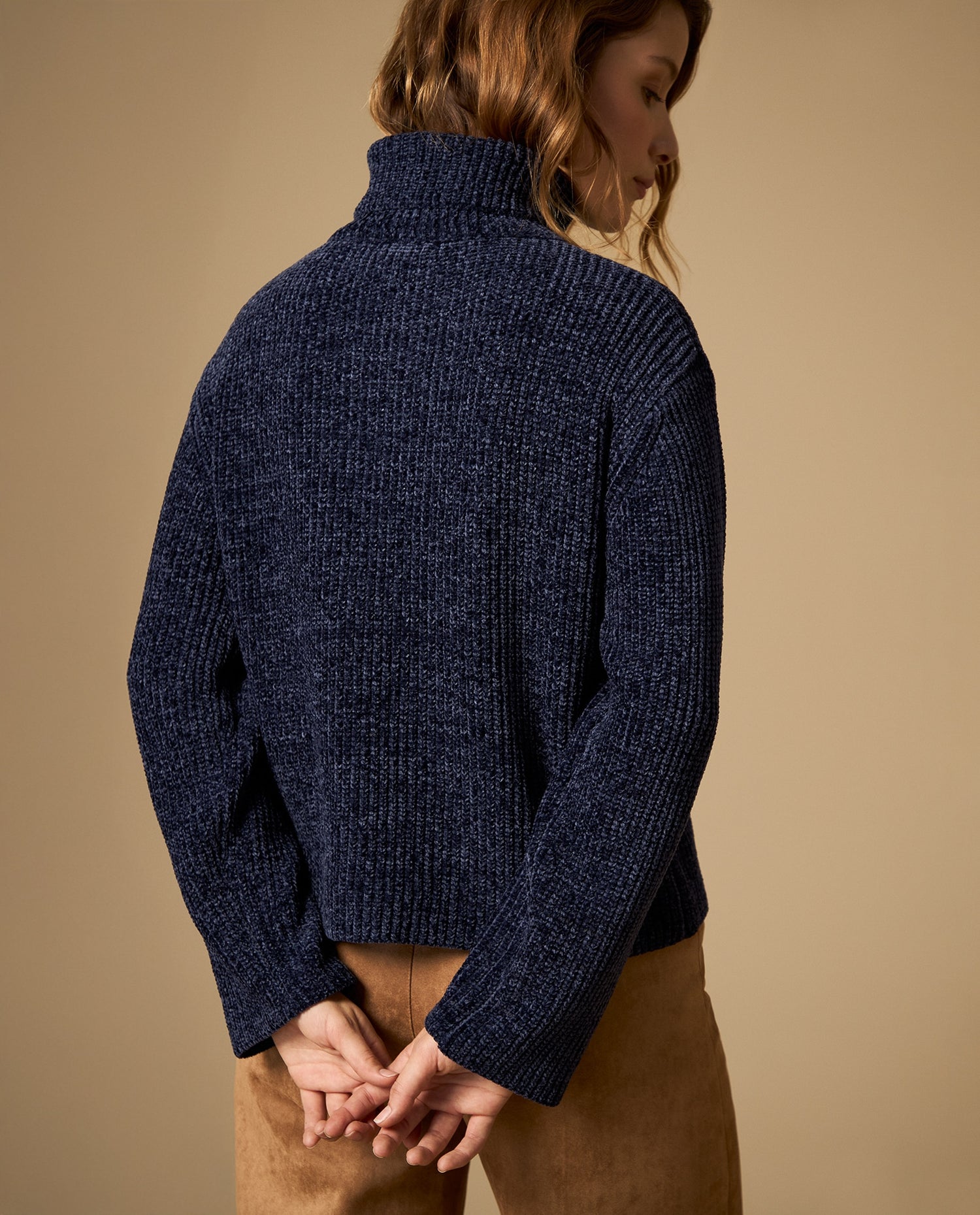 Suéter tejido cuello alto con textura acanalada - Azul