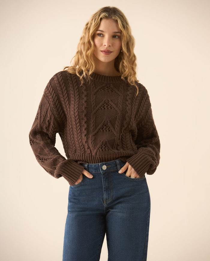 Buzo cuello redondo tejido para mujer  - Café 34_463G200_CAF171230_0