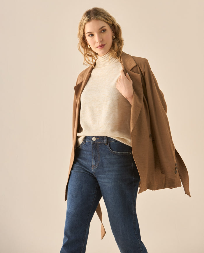 Buzo de cuello alto y textura suave para mujer  - Beige 34_463G220_BEI120813_0