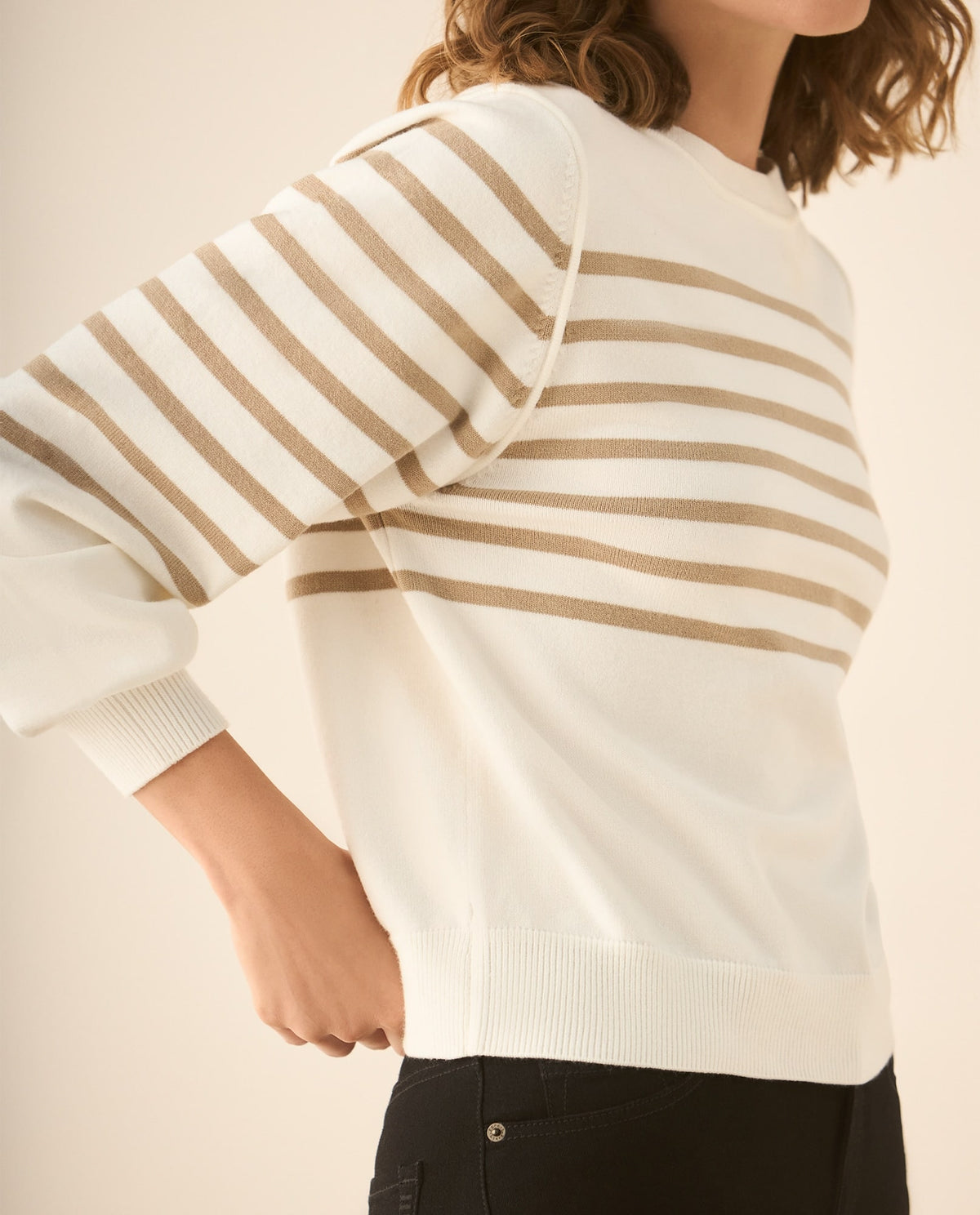 Buzo tejido con líneas horizontales para mujer - Beige 34_463G222_BEI151214_4