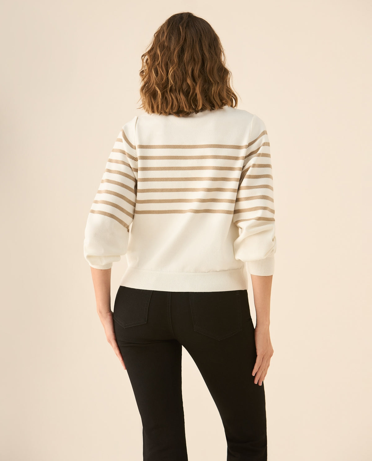 Buzo tejido con líneas horizontales para mujer - Beige 34_463G222_BEI151214_5