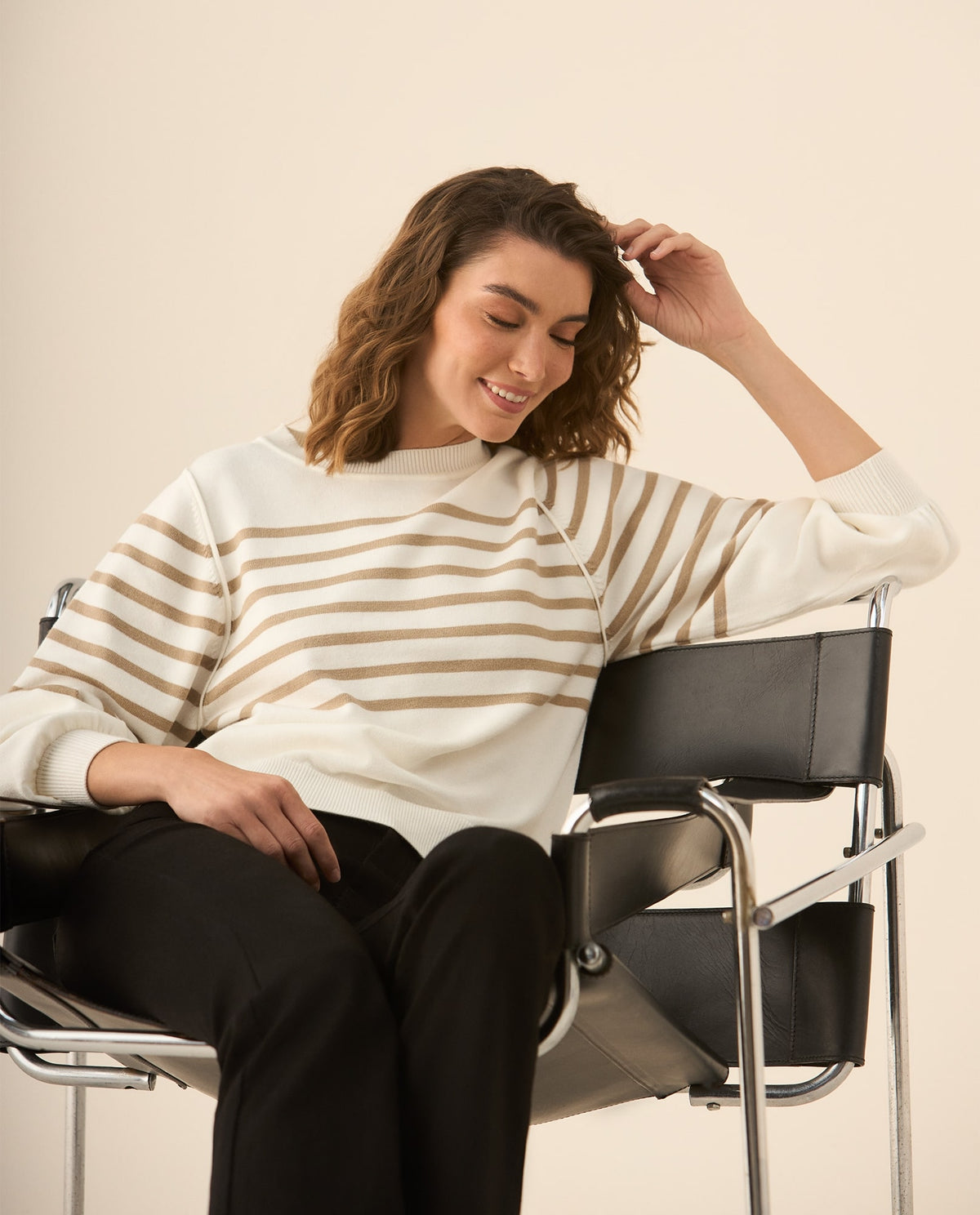 Buzo tejido con líneas horizontales para mujer - Beige 34_463G222_BEI151214_6