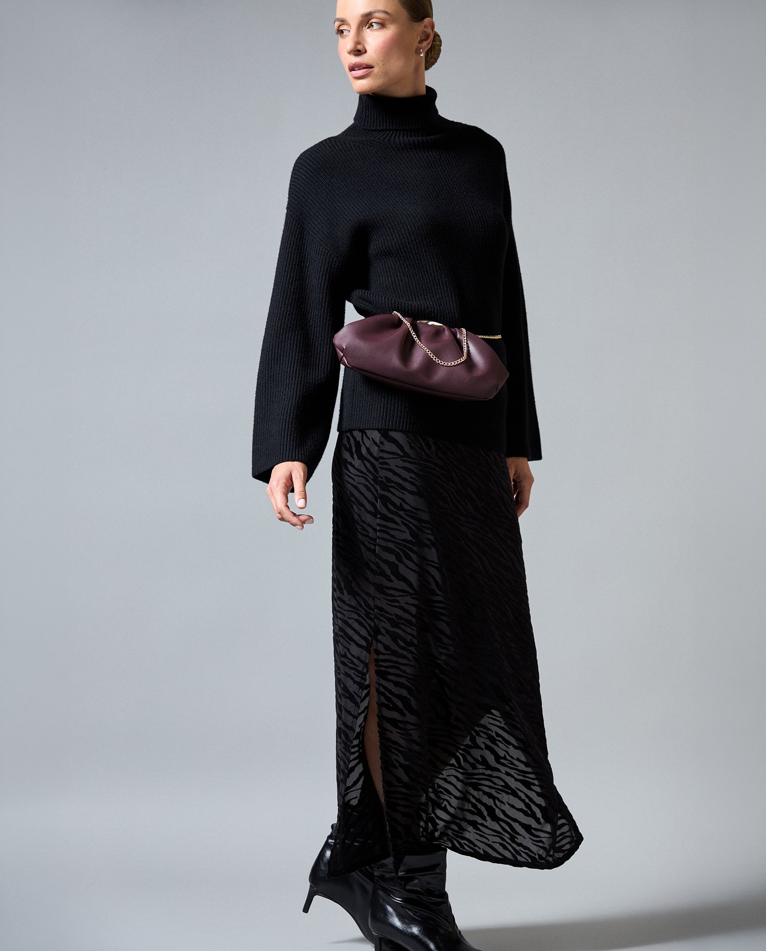 Suéter tejido cuello alto - Negro