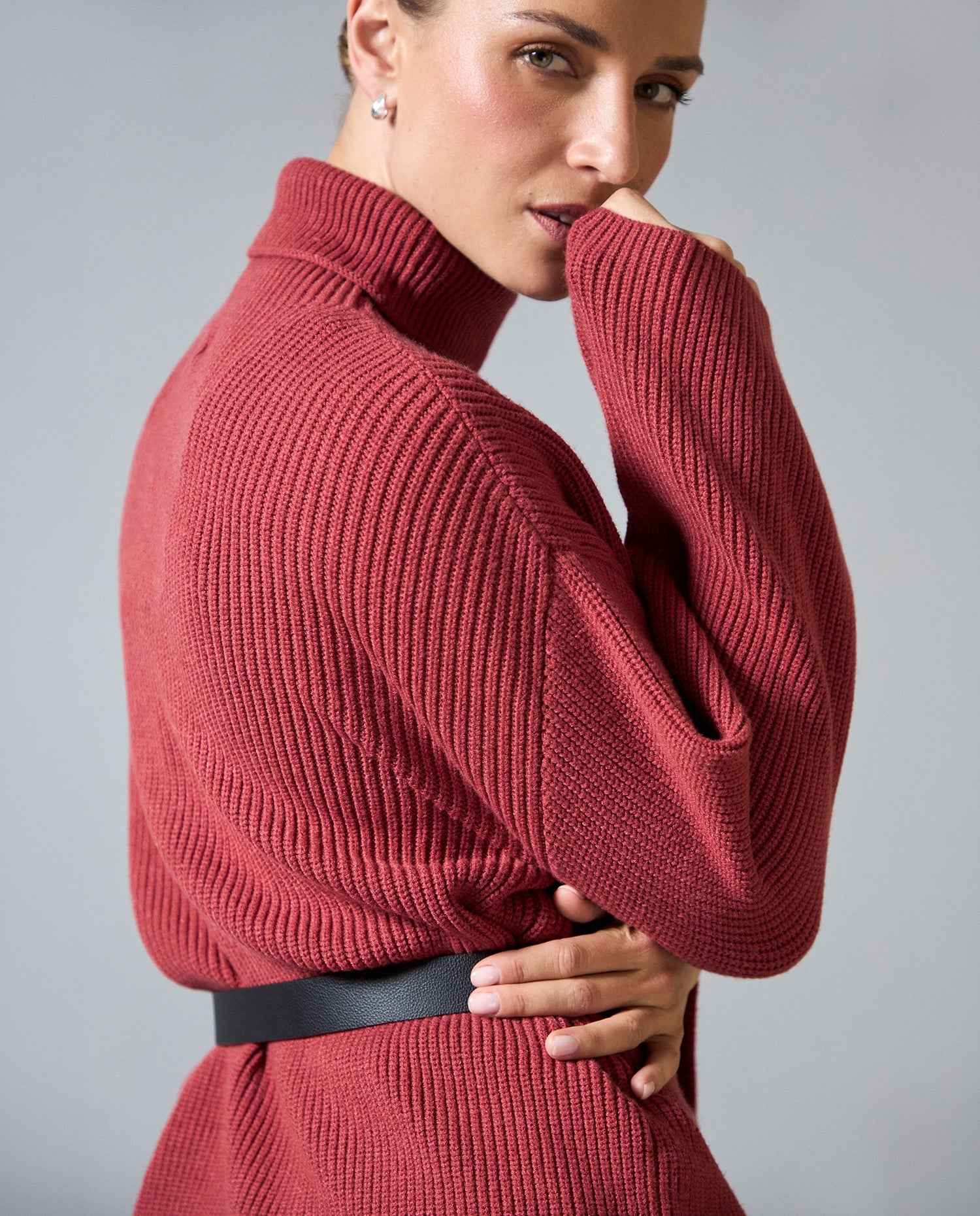 Suéter tejido cuello alto - Rojo