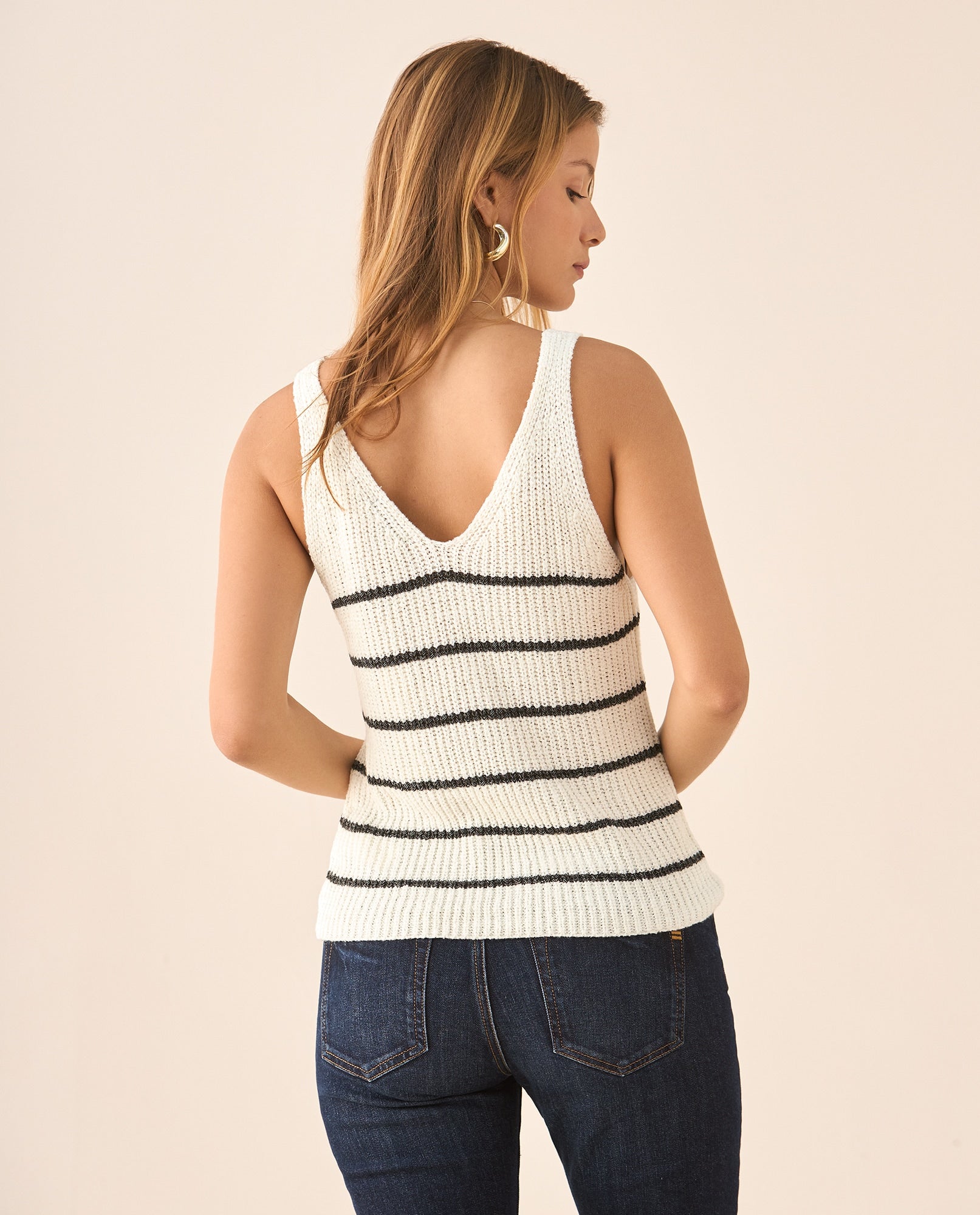 Camisa tejida con escote en V para mujer - Crudo 34_469F207_CRU111001_3