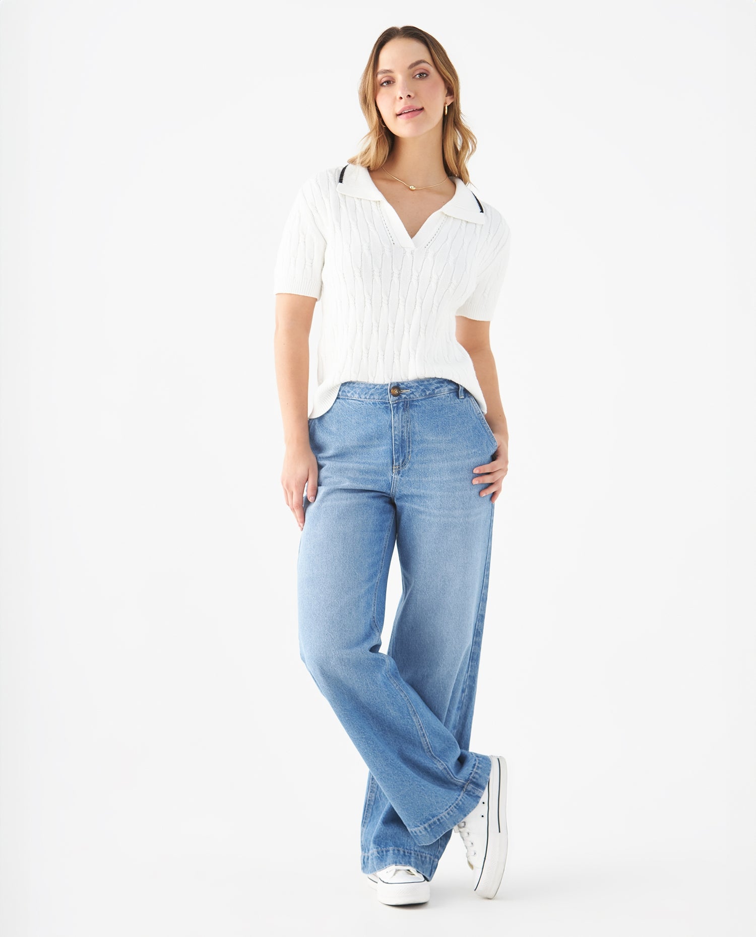 Sueter tipo polo para mujer - Crudo