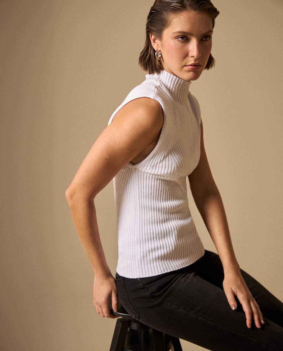 Camisa Tejida Cuello Alto Sin Mangas - Crudo 34_469G201_CRU111001_4