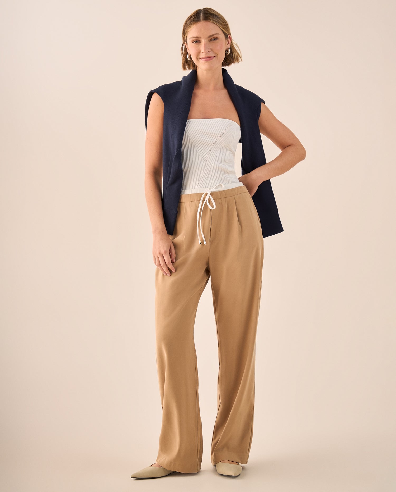 Top Strapless Acanalado con Detalle Diagonal - Blanco