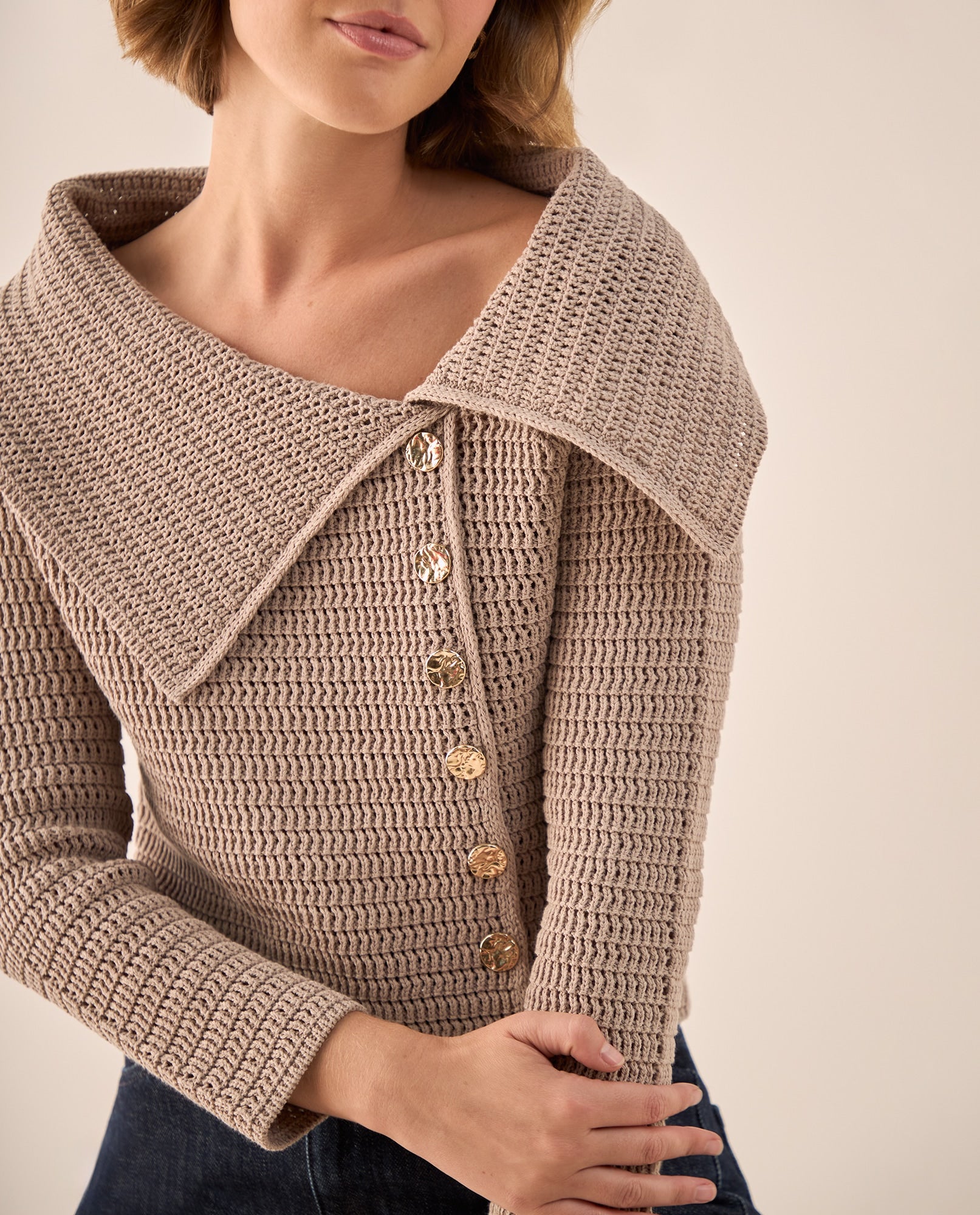 Suéter Tejido Cuello Amplio Beige - Beige 34_469G215_BEI160806_0