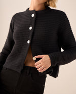 Cardigan con Textura Acanalada y Botones - Negro