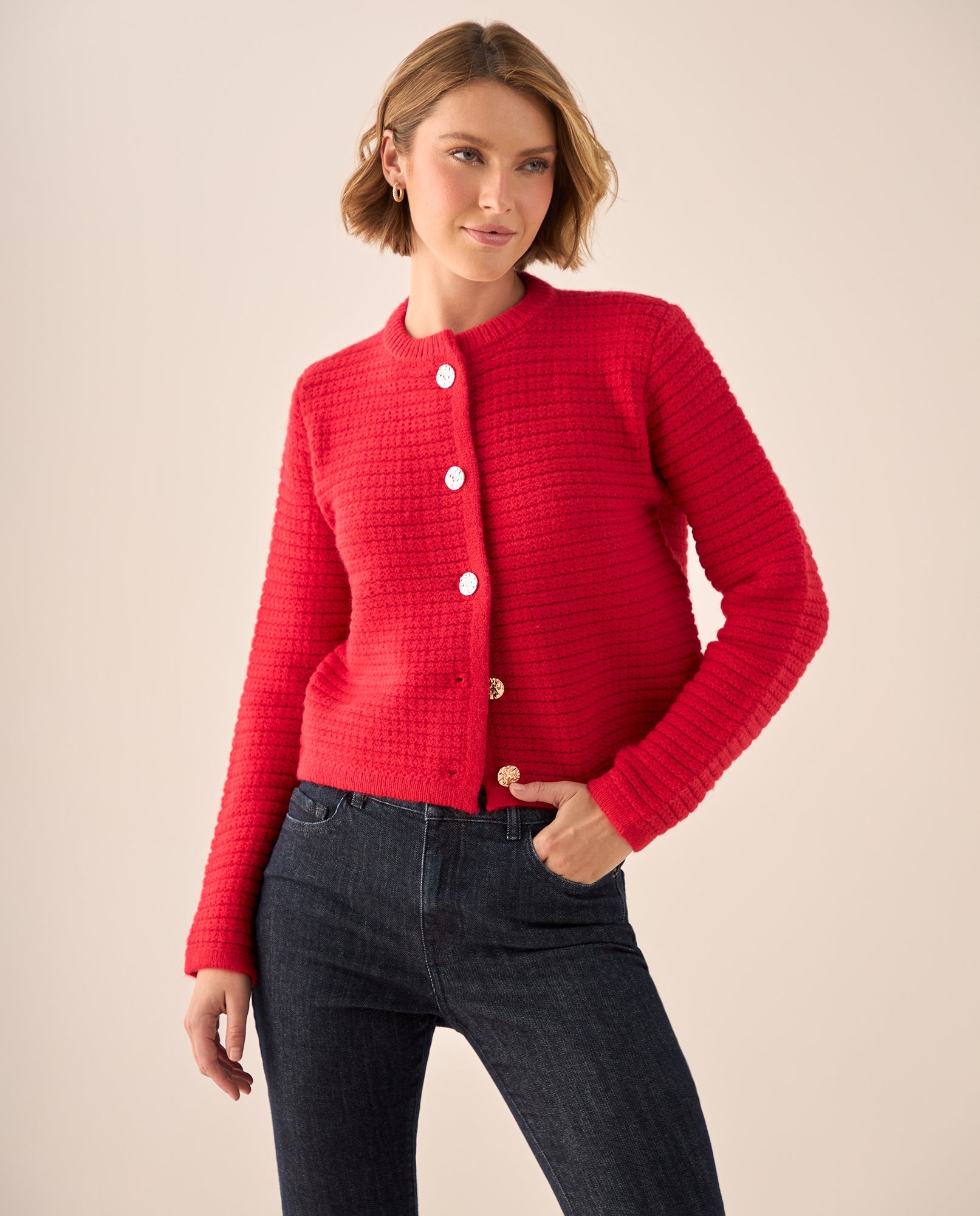 Cardigan con Textura Acanalada y Botones - Rojo 34_469G216_ROJ171537_0