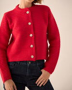 Cardigan con Textura Acanalada y Botones - Rojo