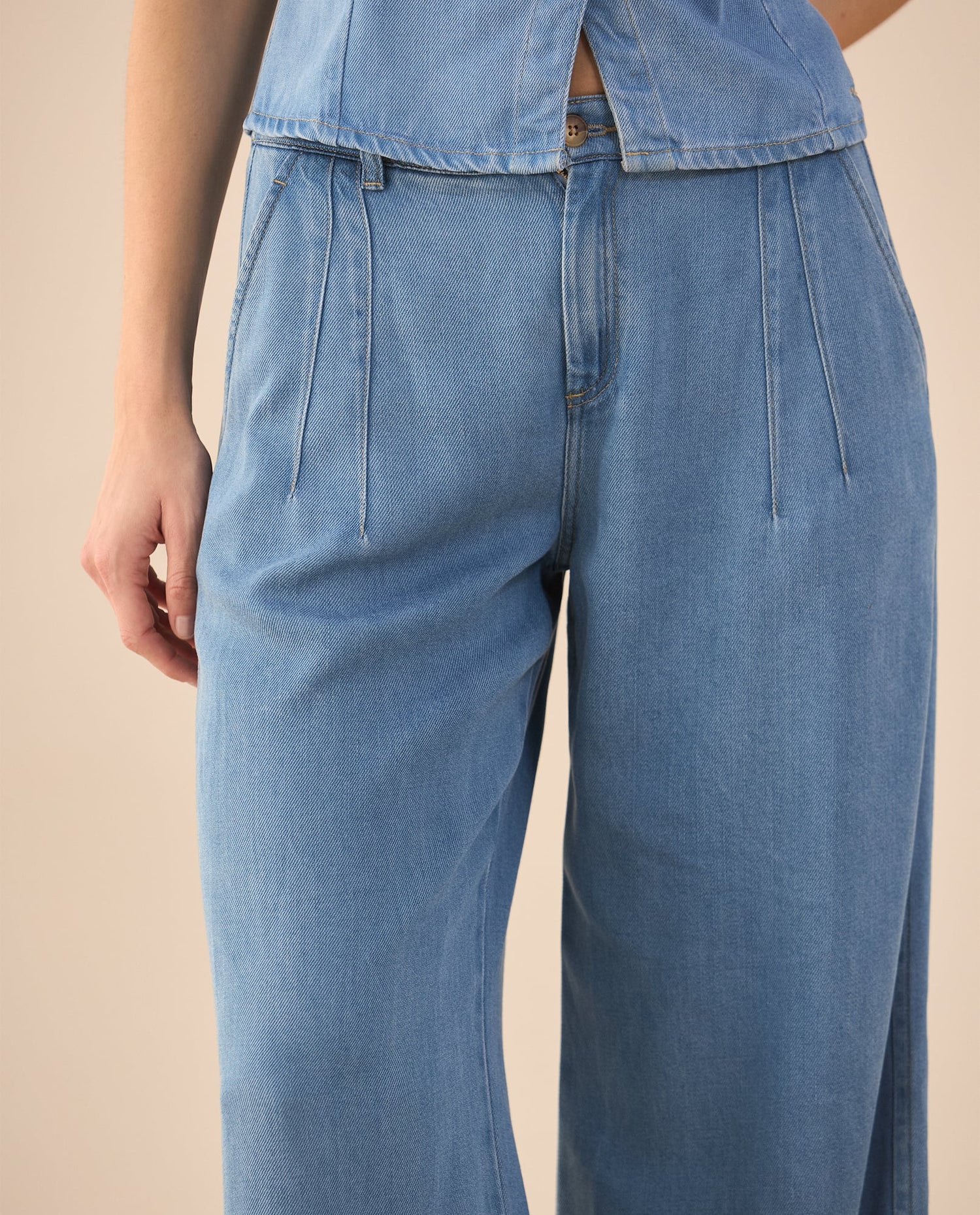 Pantalón Wide Leg tono medio para mujer - Azul