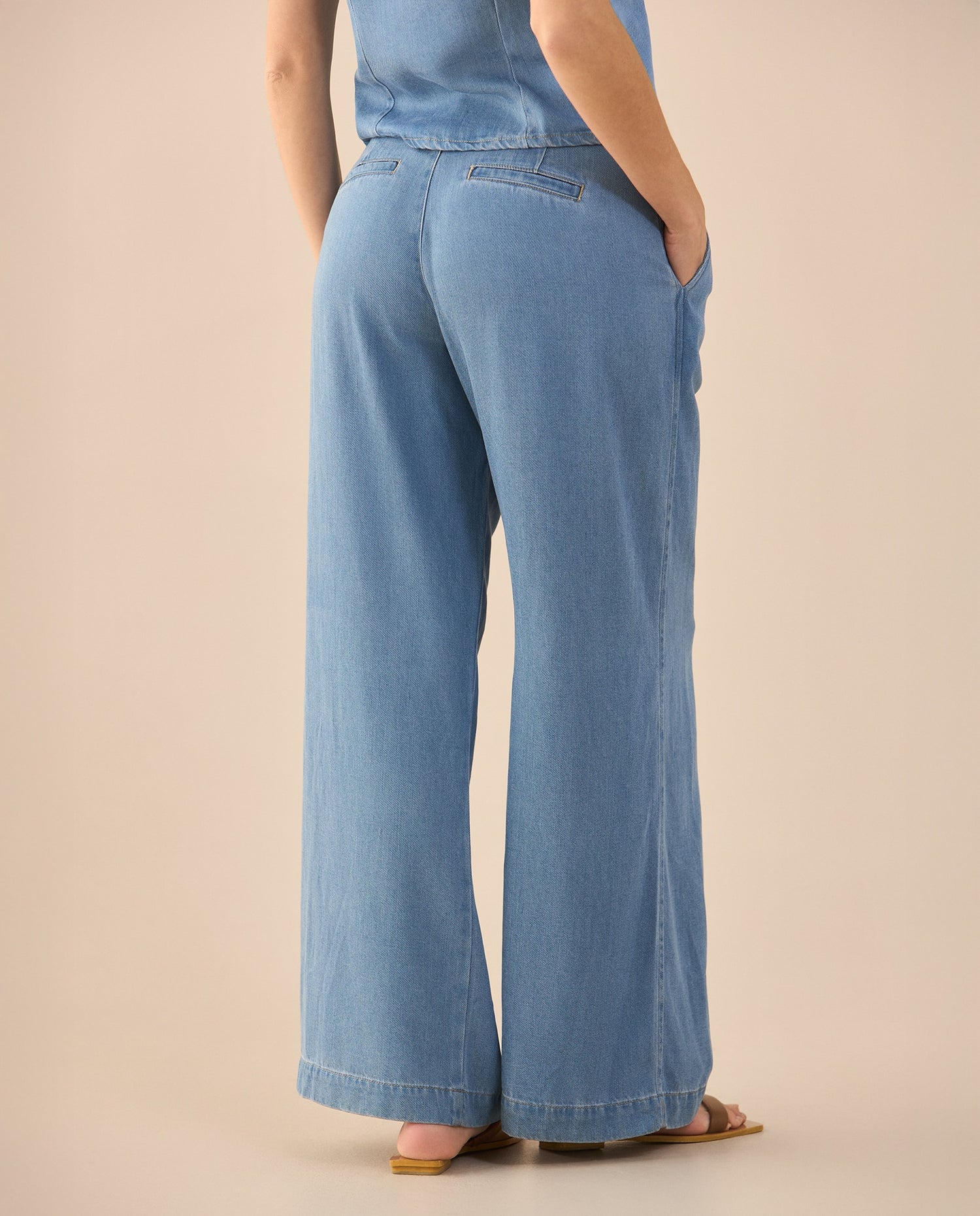 Pantalón Wide Leg tono medio para mujer - Azul