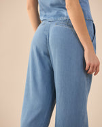 Pantalón Wide Leg tono medio para mujer - Azul