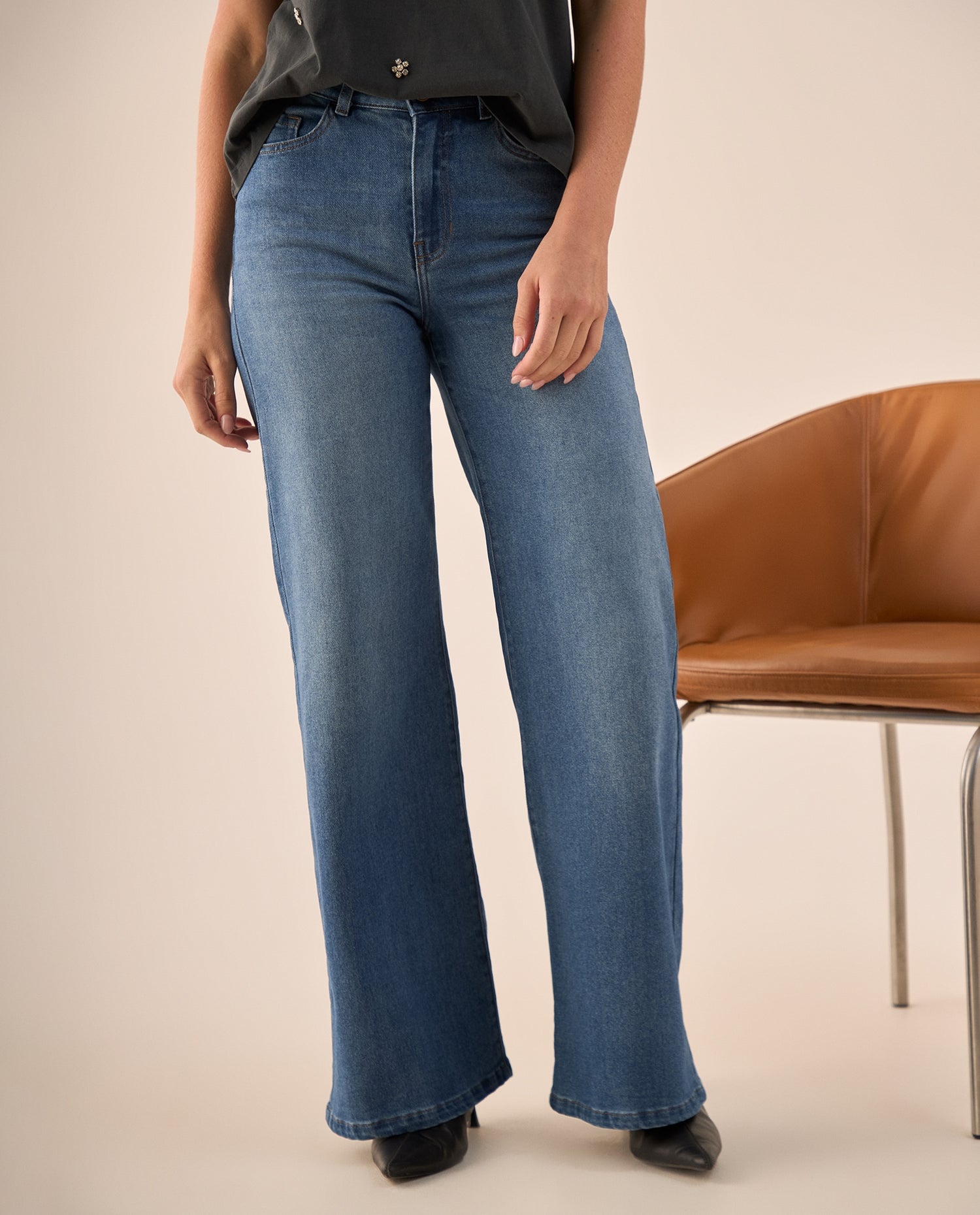 Jean Wide Leg Azul Rivera Medio - Azul