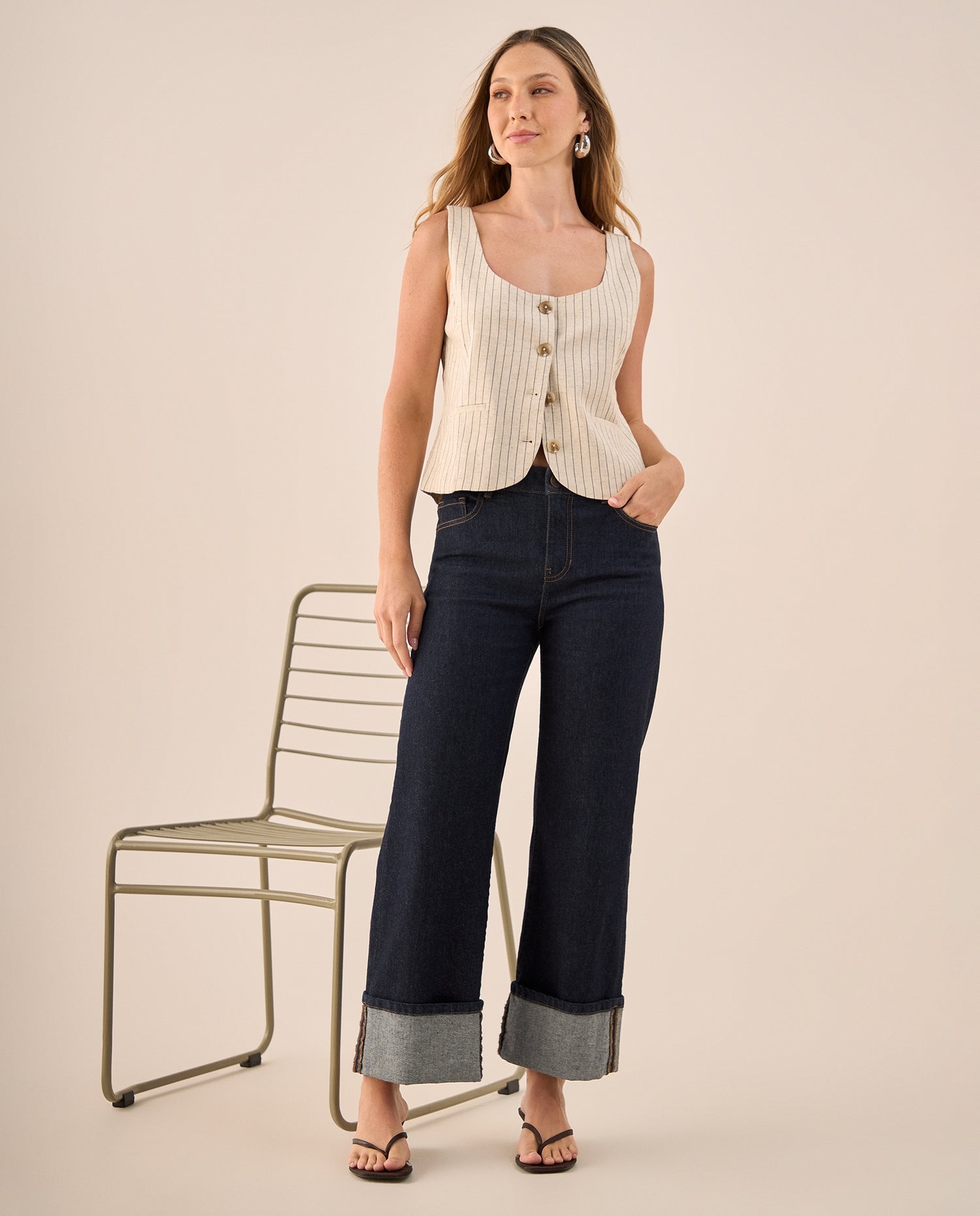 Jean Straight Azul Oscuro con Dobladillo Único - Azul