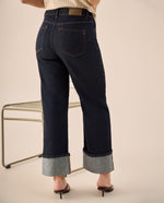Jean Straight Azul Oscuro con Dobladillo Único - Azul