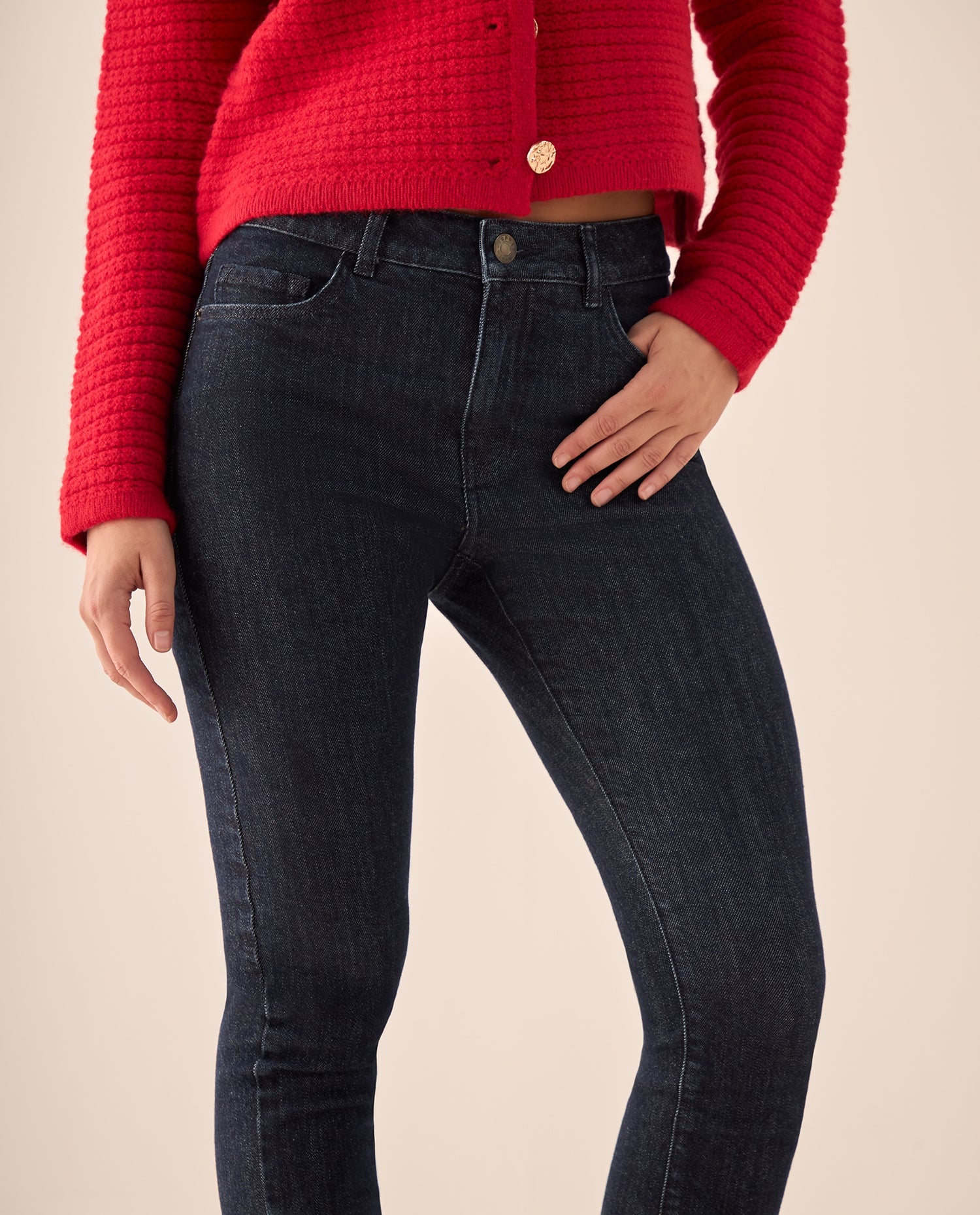 Jean Slim Azul Oscuro Tiro Alto - Azul