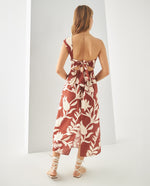 Vestido midi estampado para mujer - Café
