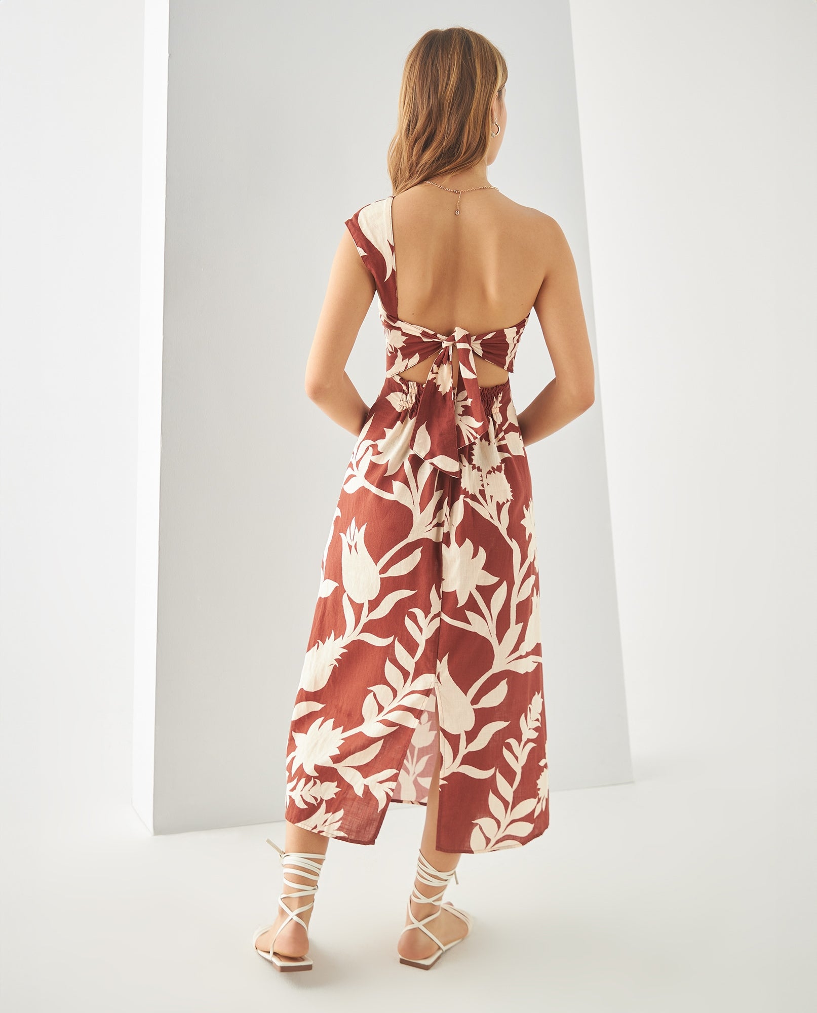 Vestido midi estampado para mujer - Café 34_491F011_CAF191435_4