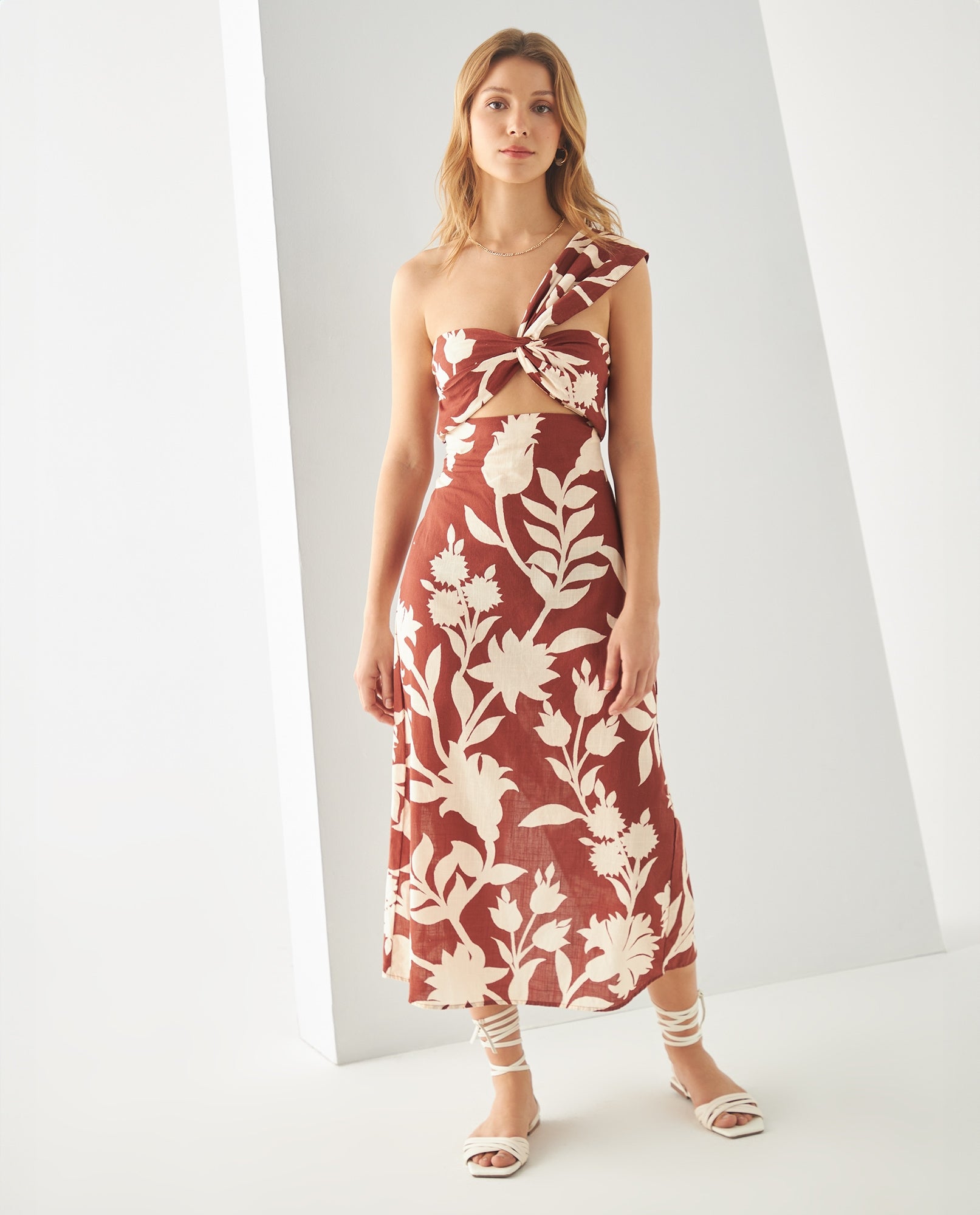 Vestido midi estampado para mujer - Café 34_491F011_CAF191435_6