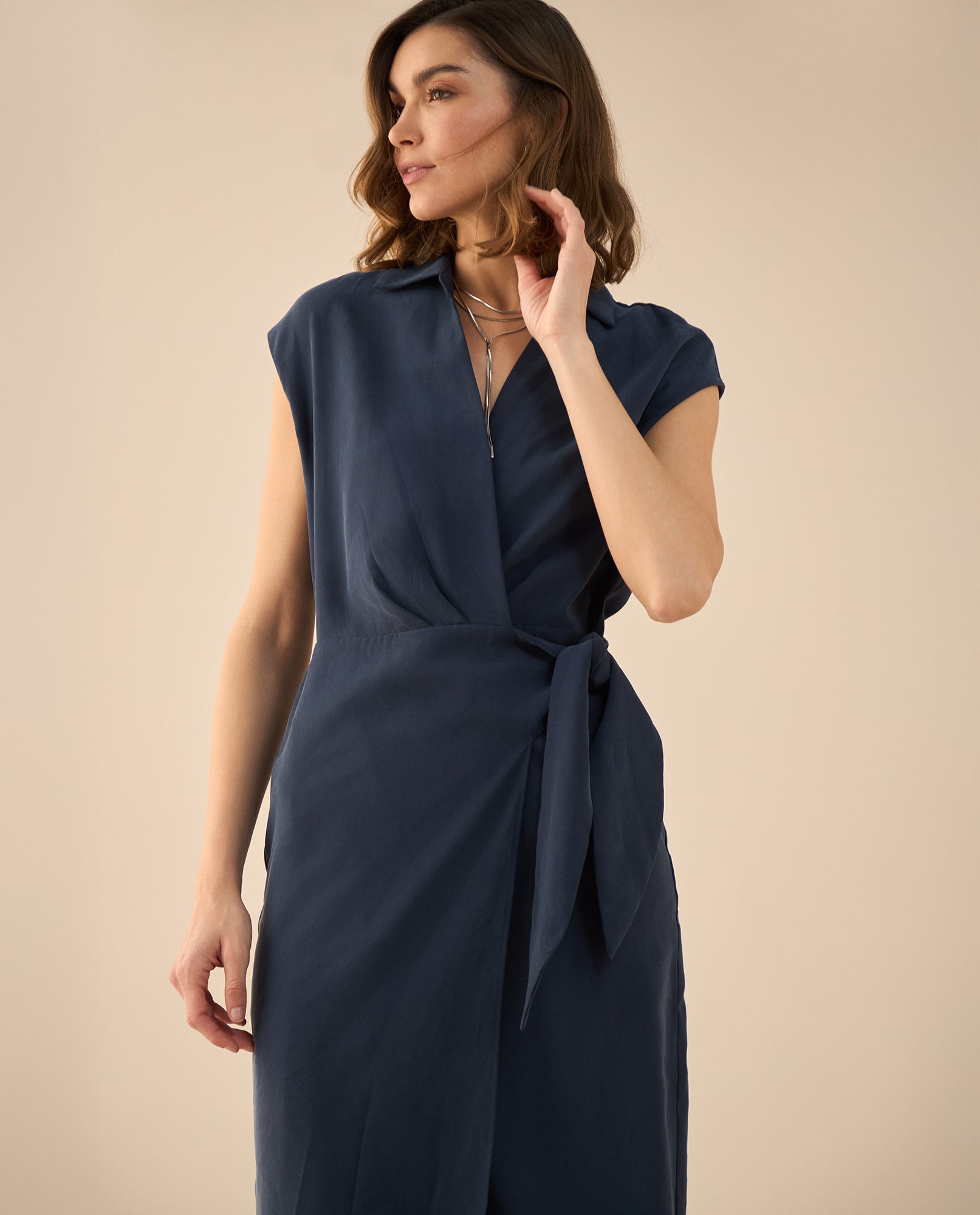 Vestido midi manga sisa para mujer - Azul 34_491G011_AZU193832_3